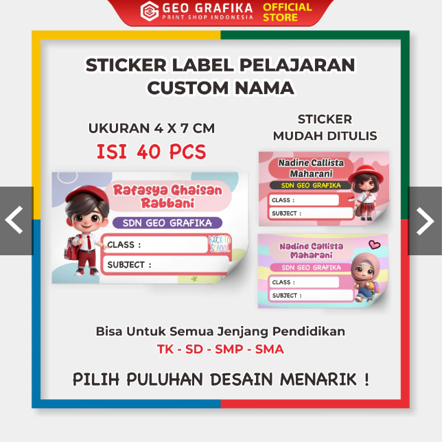 Stiker Label Buku Pelajaran Custom Nama dan Sekolah - Geo Grafika