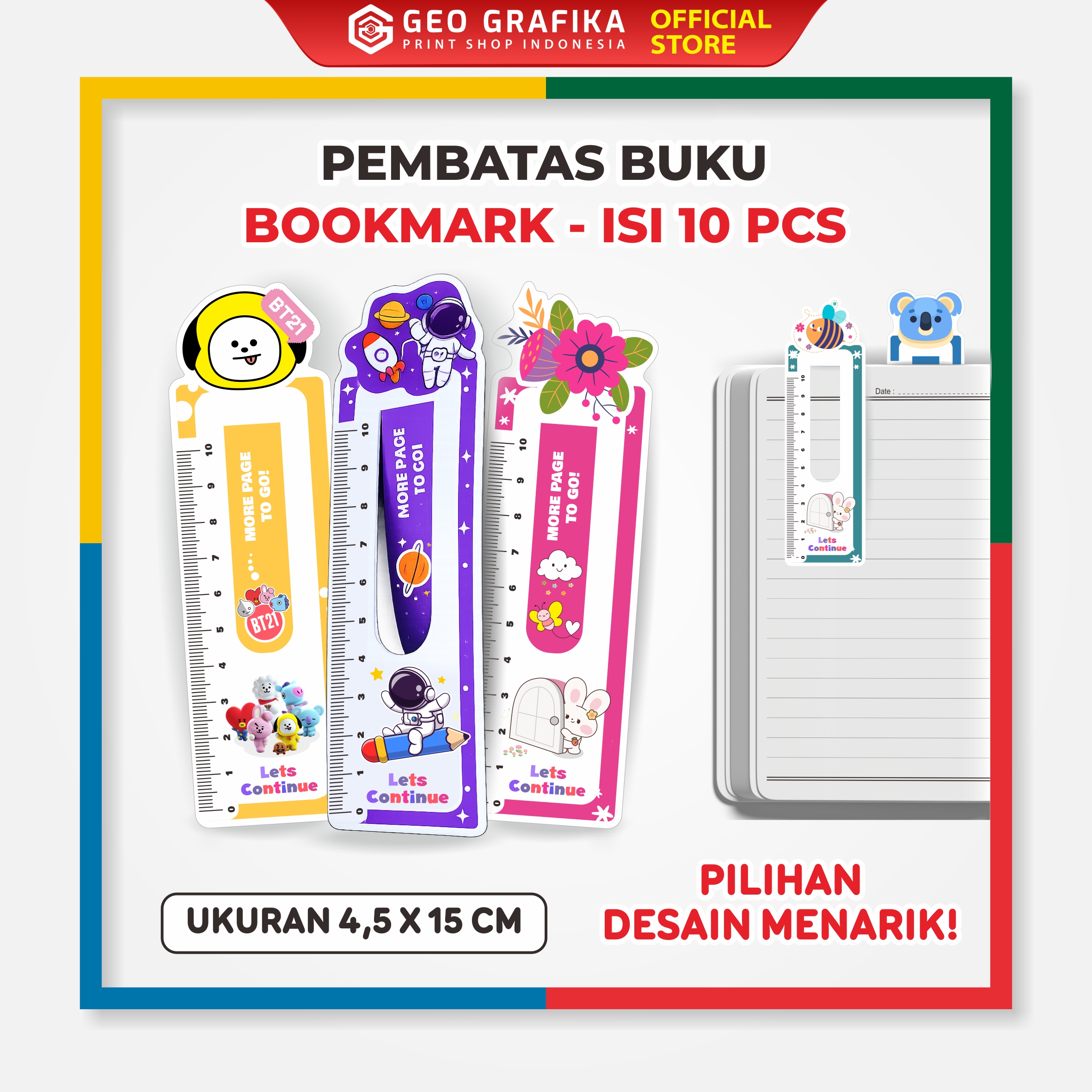 PEMBATAS BUKU LUCU / BOOKMARK KARAKTER ANAK – ISI 10 PCS | PENGGARIS MINI AESTHETIC SEKOLAH