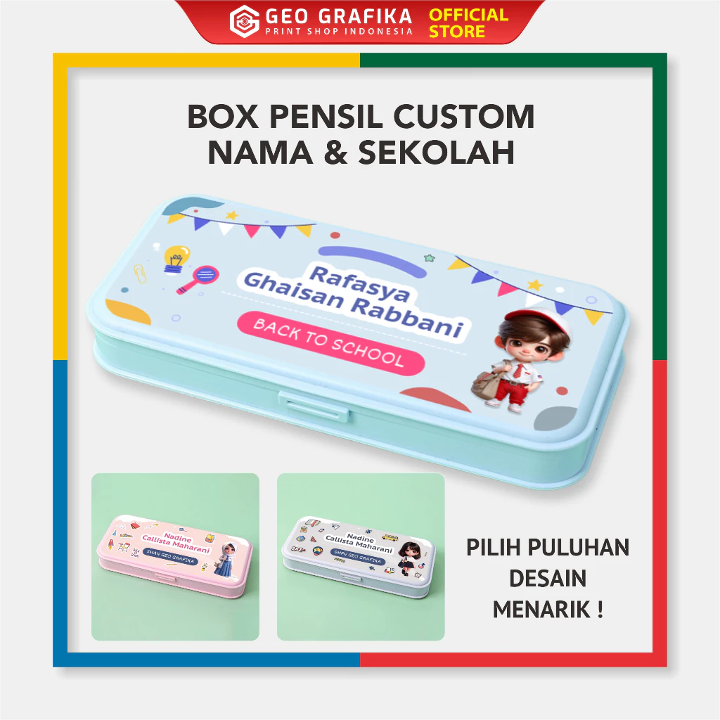 Box Pensil Kotak Pensil Custom Nama - Geo Grafika