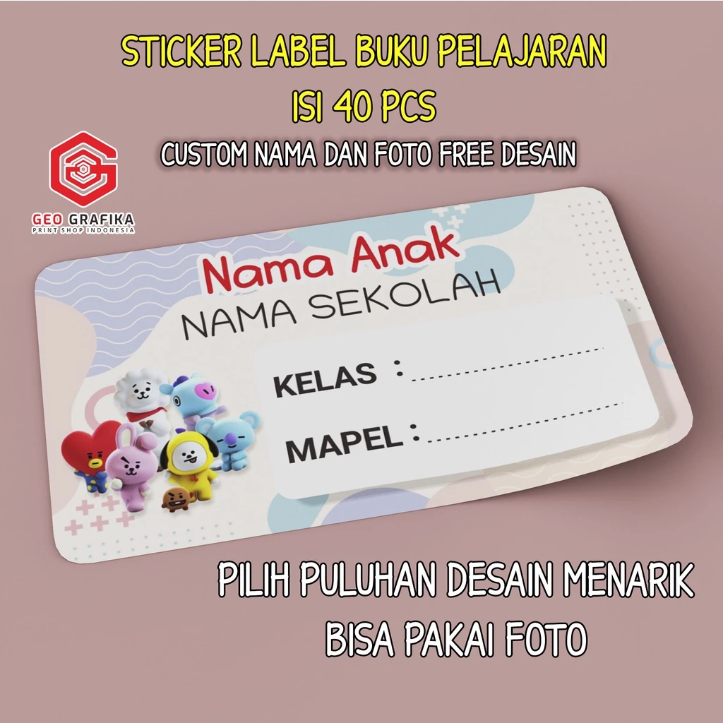 Stiker Label Buku Pelajaran Custom Free Desain isi 40 pcs
