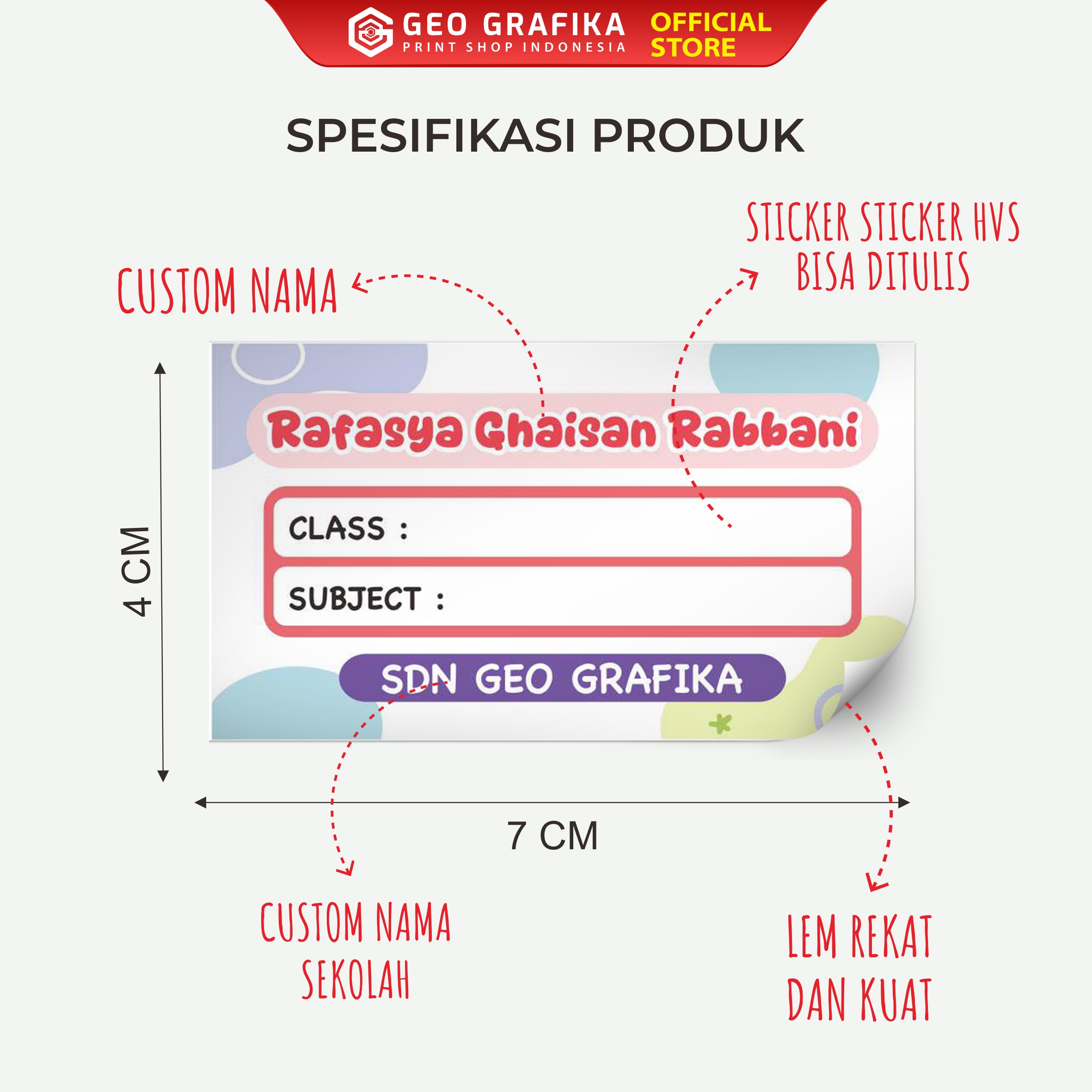 Stiker Label Buku Pelajaran Custom Nama dan Sekolah - Geo Grafika