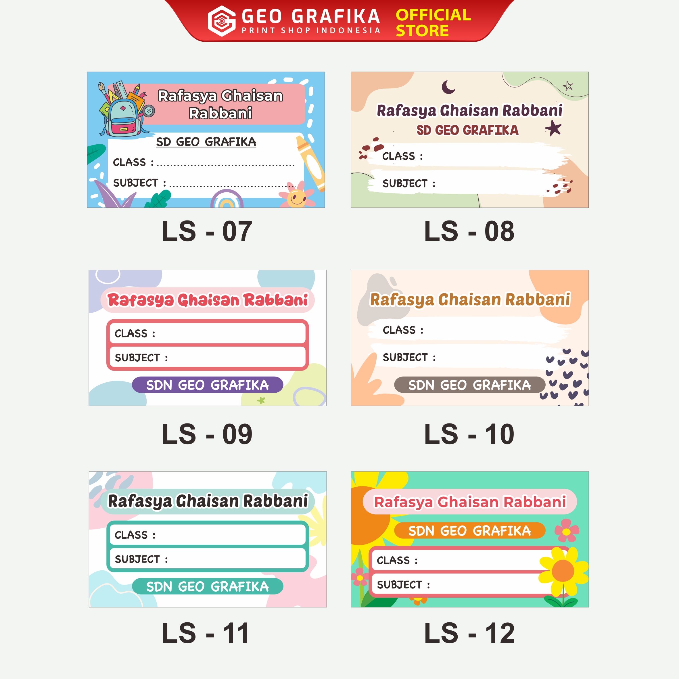 Stiker Label Buku Pelajaran Custom Nama dan Sekolah - Geo Grafika