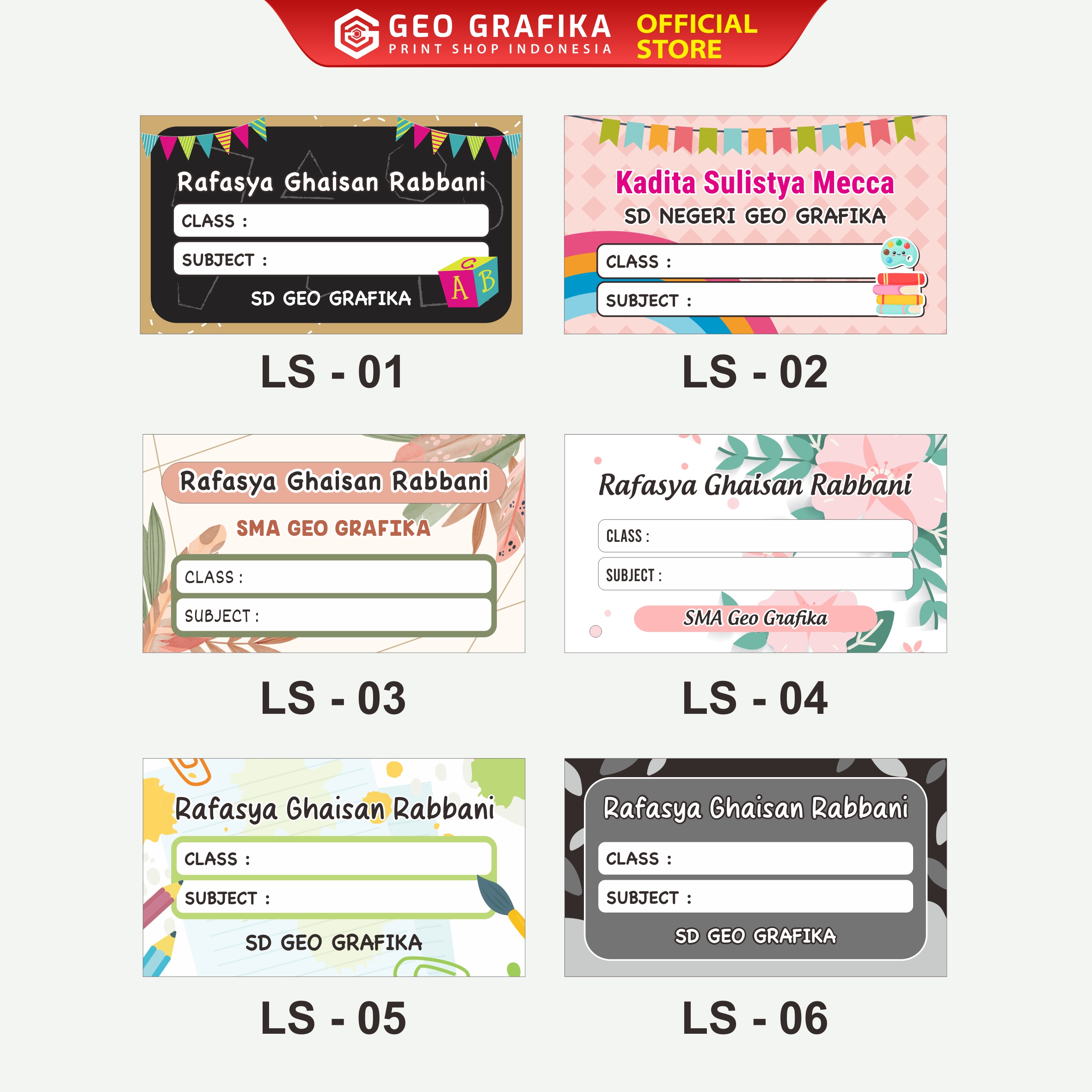 Stiker Label Buku Pelajaran Custom Nama dan Sekolah - Geo Grafika