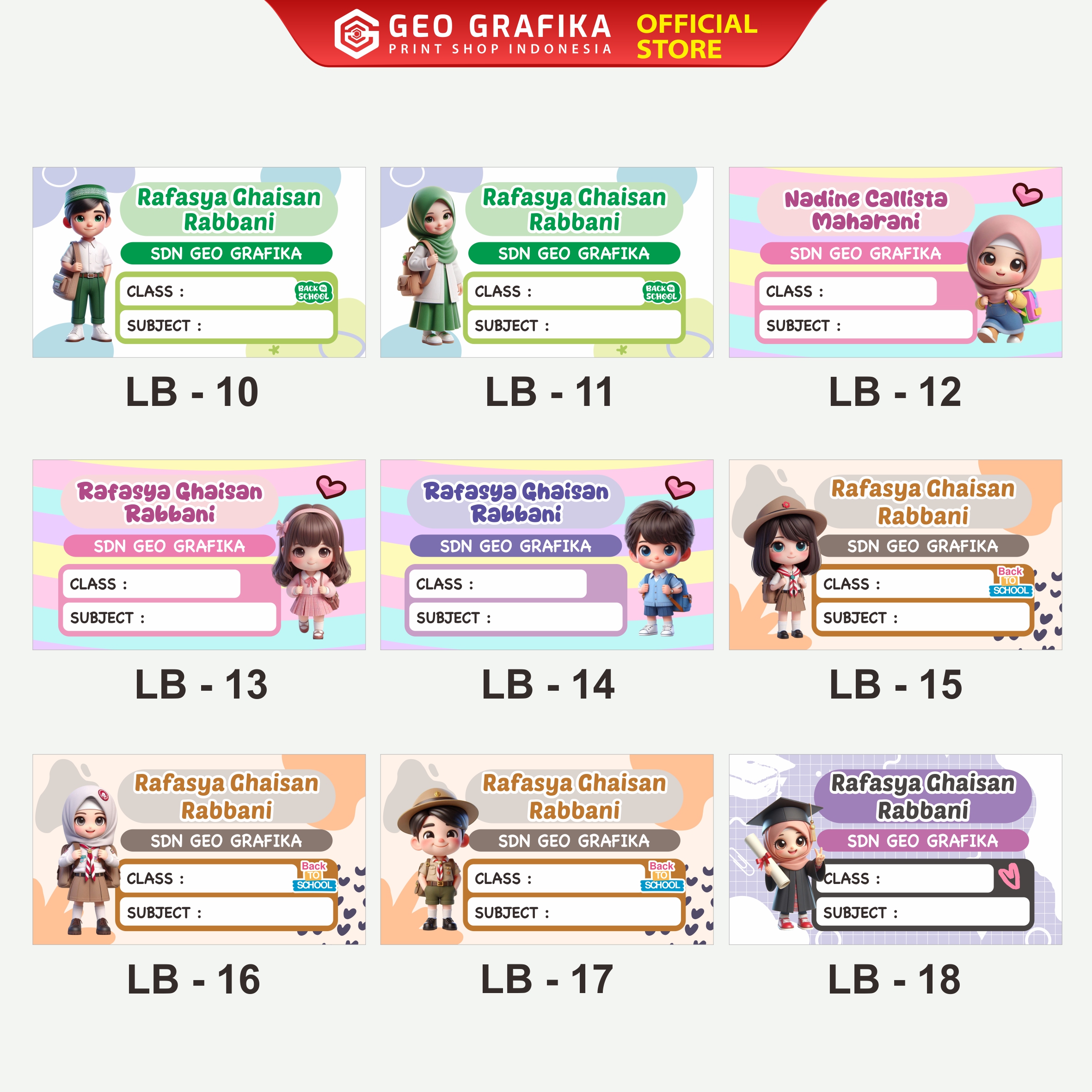 Stiker Label Buku Pelajaran Custom Nama dan Sekolah - Geo Grafika