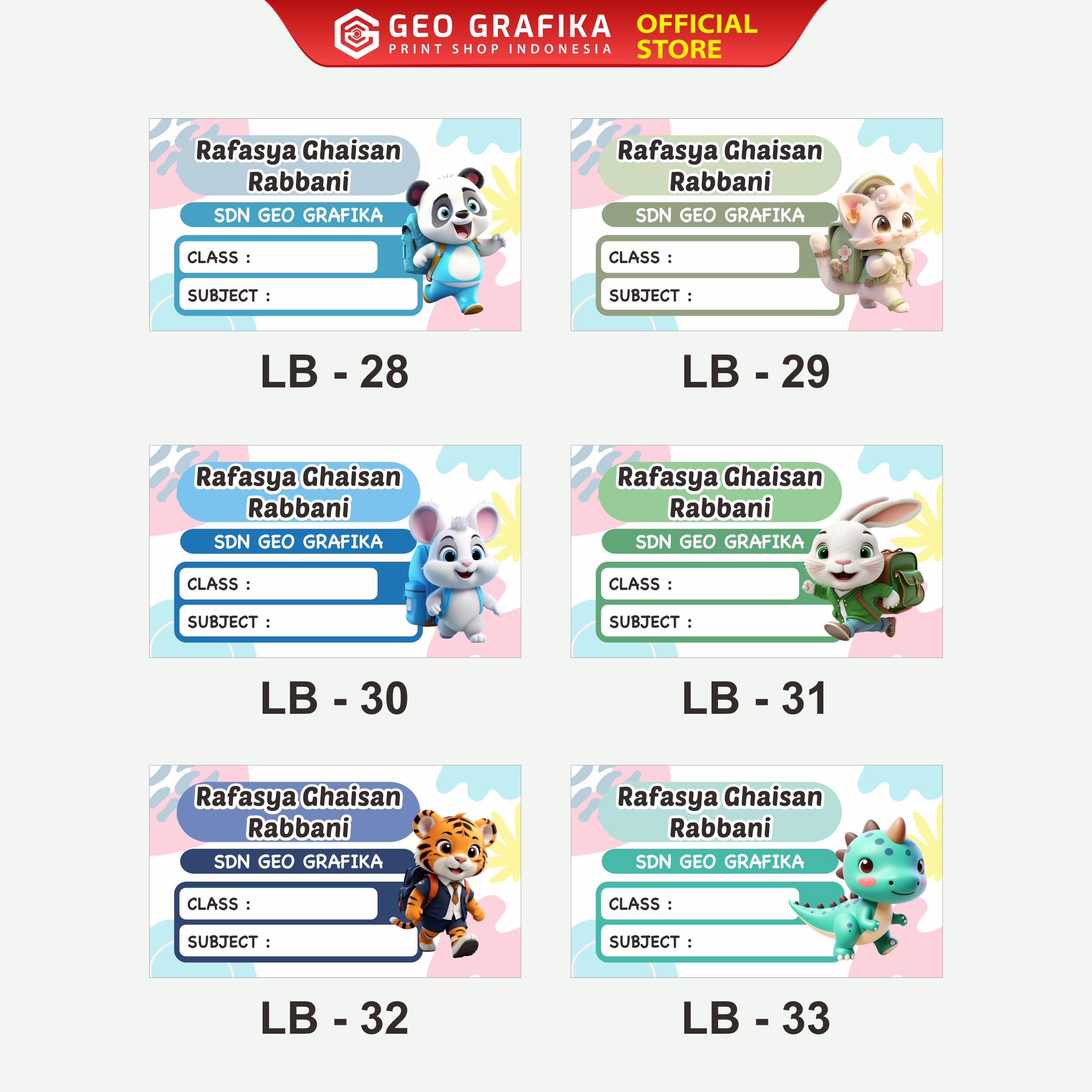 Stiker Label Buku Pelajaran Custom Nama dan Sekolah - Geo Grafika