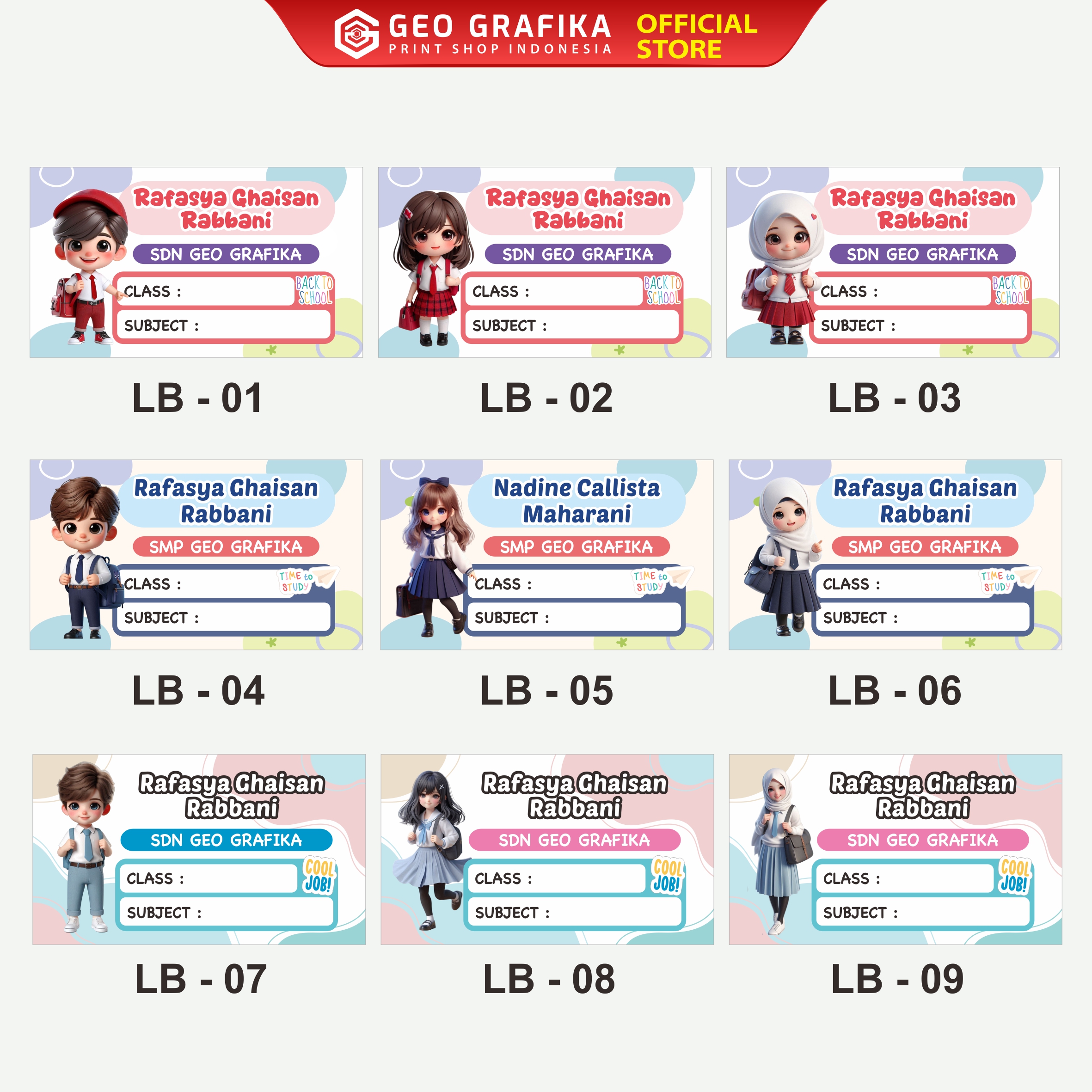 Stiker Label Buku Pelajaran Custom Nama dan Sekolah - Geo Grafika