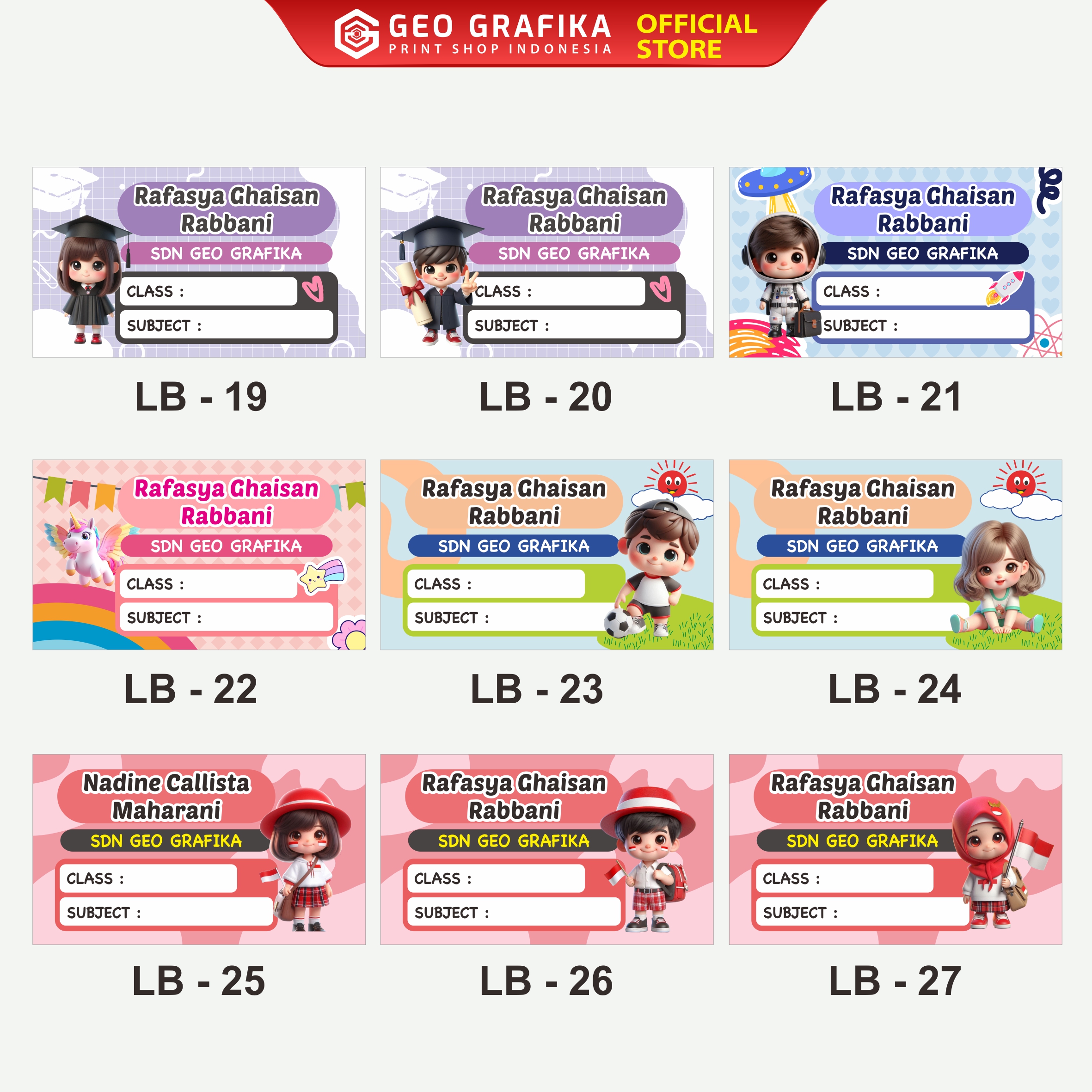 Stiker Label Buku Pelajaran Custom Nama dan Sekolah - Geo Grafika
