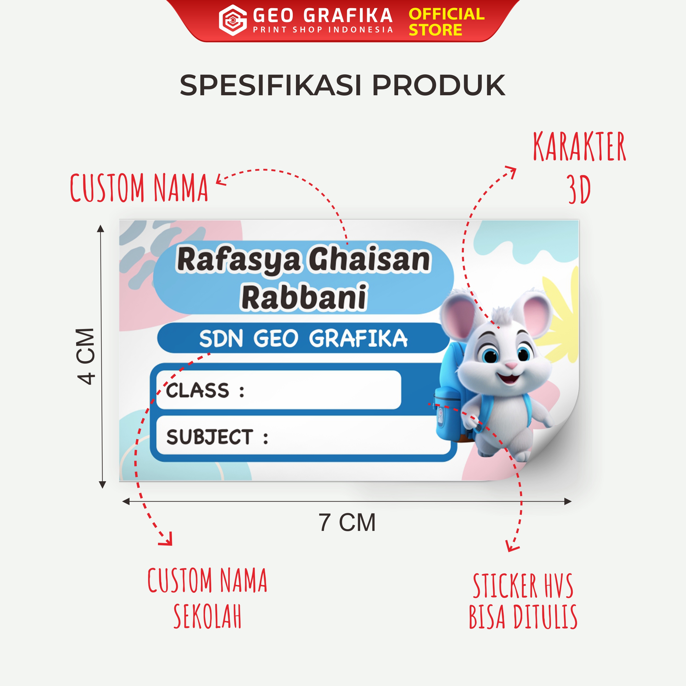 Stiker Label Buku Pelajaran Custom Nama dan Sekolah - Geo Grafika