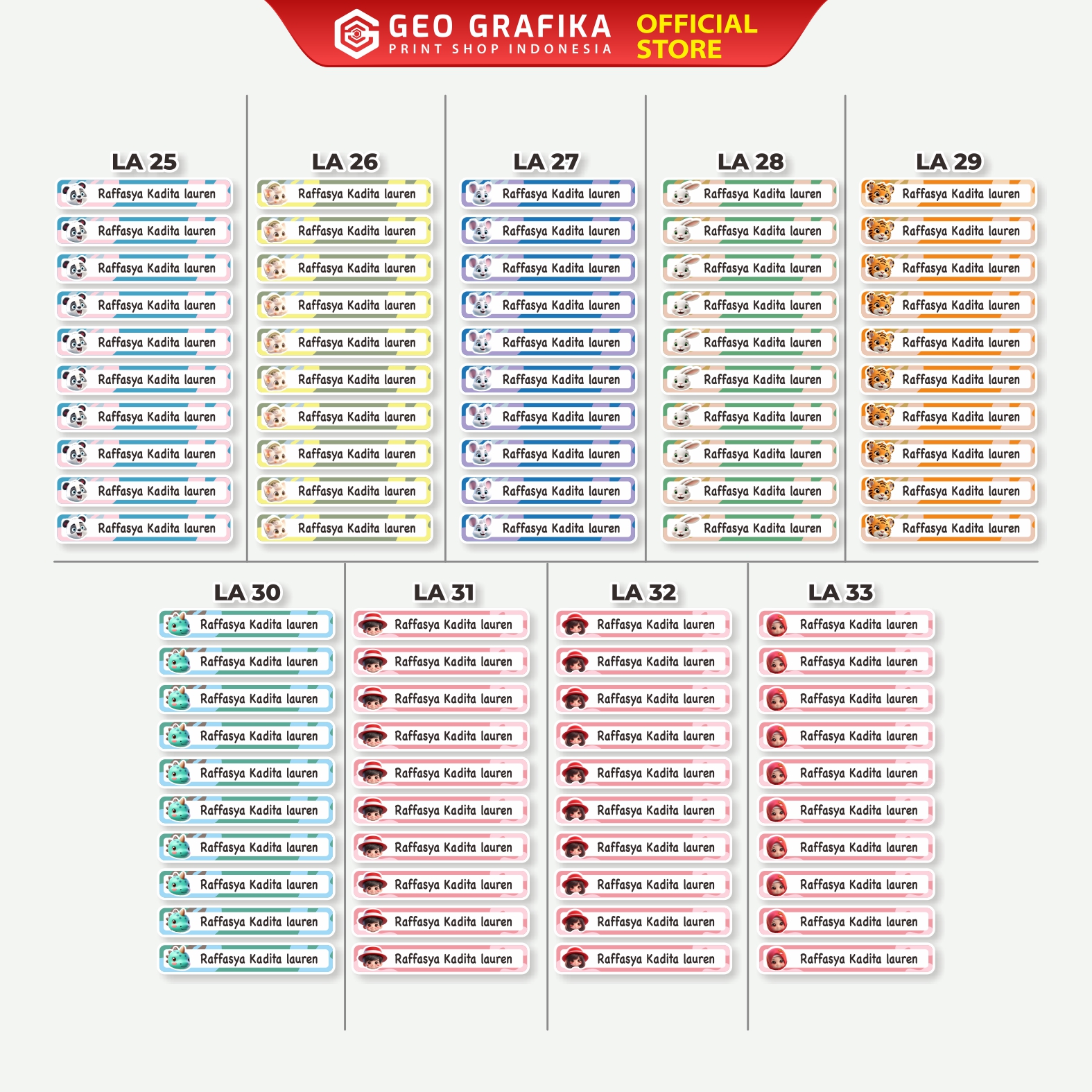 Stiker Nama Alat Tulis Anak Waterproof Anti Air Isi 30 pcs - Geo Grafika