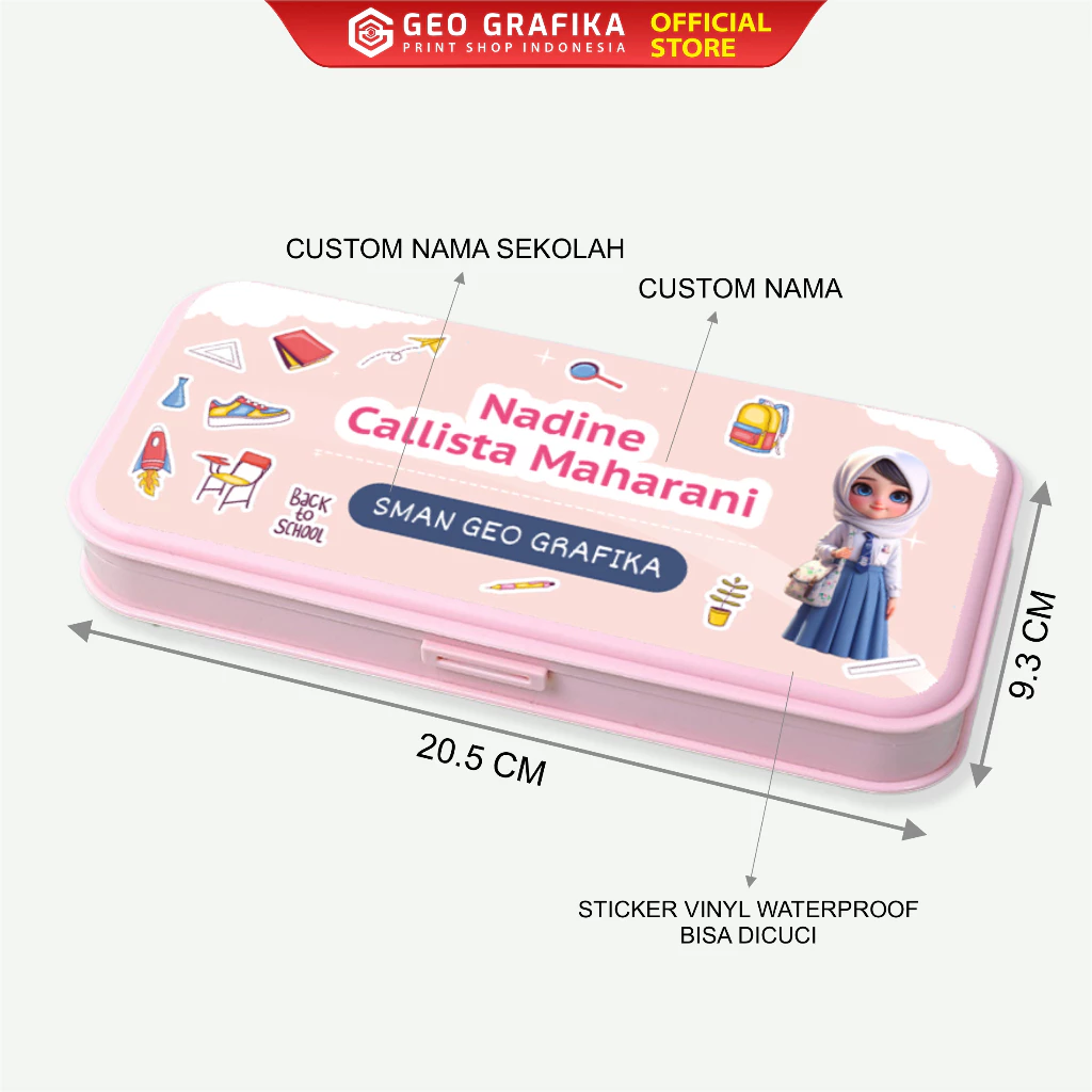 Box Pensil Kotak Pensil Custom Nama - Geo Grafika