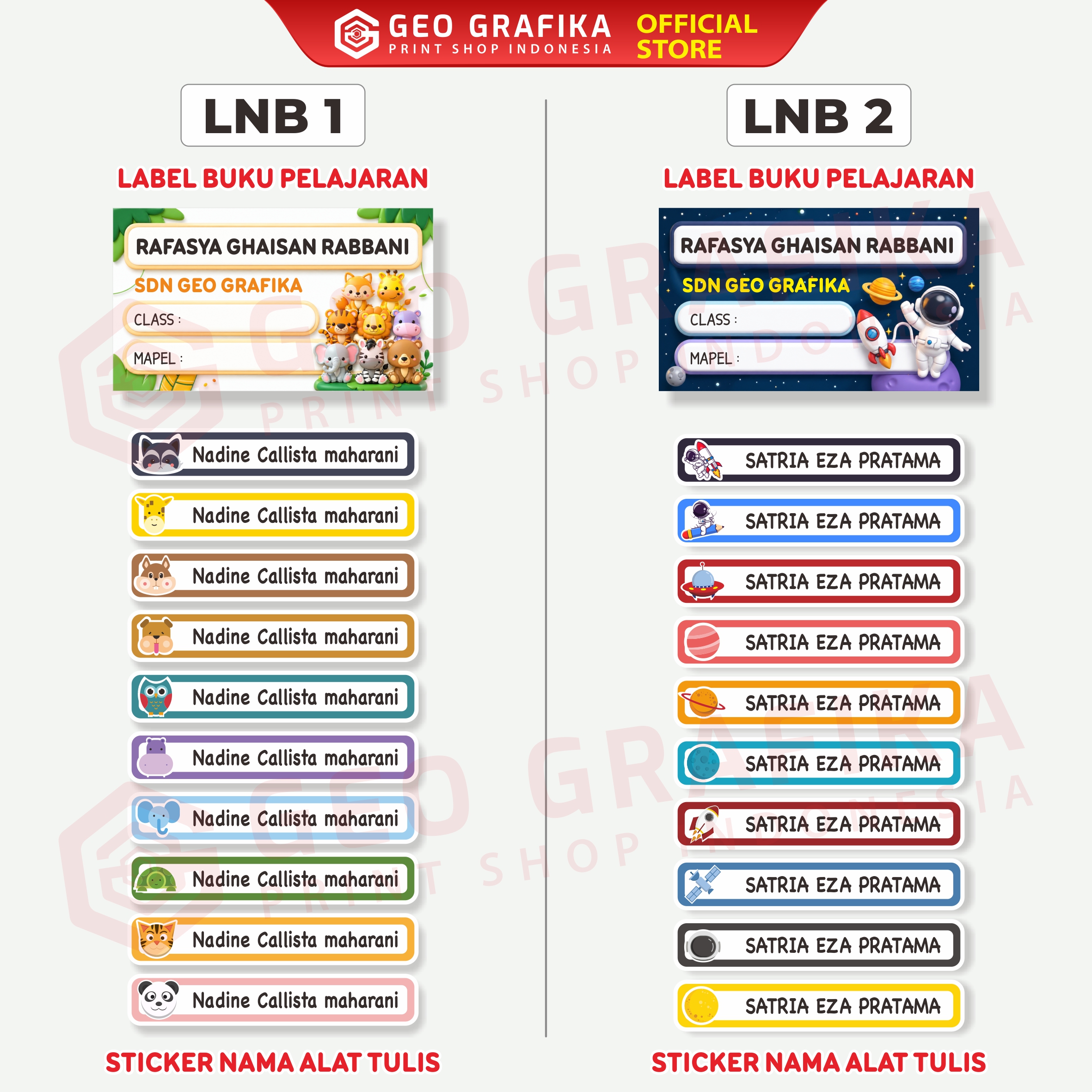 Bundling Hemat Stiker Label Pelajaran - Stiker Alat Tulis Waterproof Custom Nama - Geo Grafika