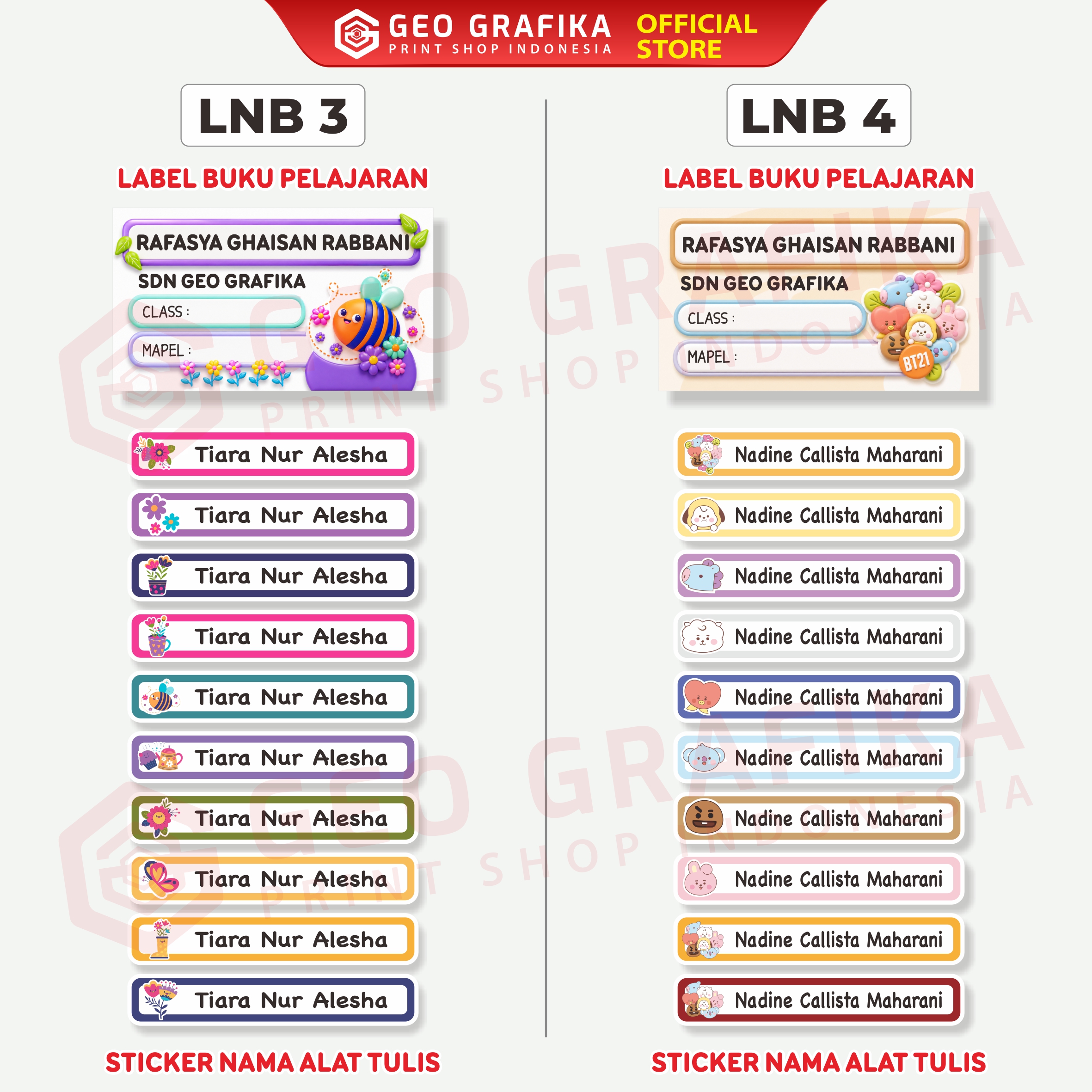 Bundling Hemat Stiker Label Pelajaran - Stiker Alat Tulis Waterproof Custom Nama - Geo Grafika