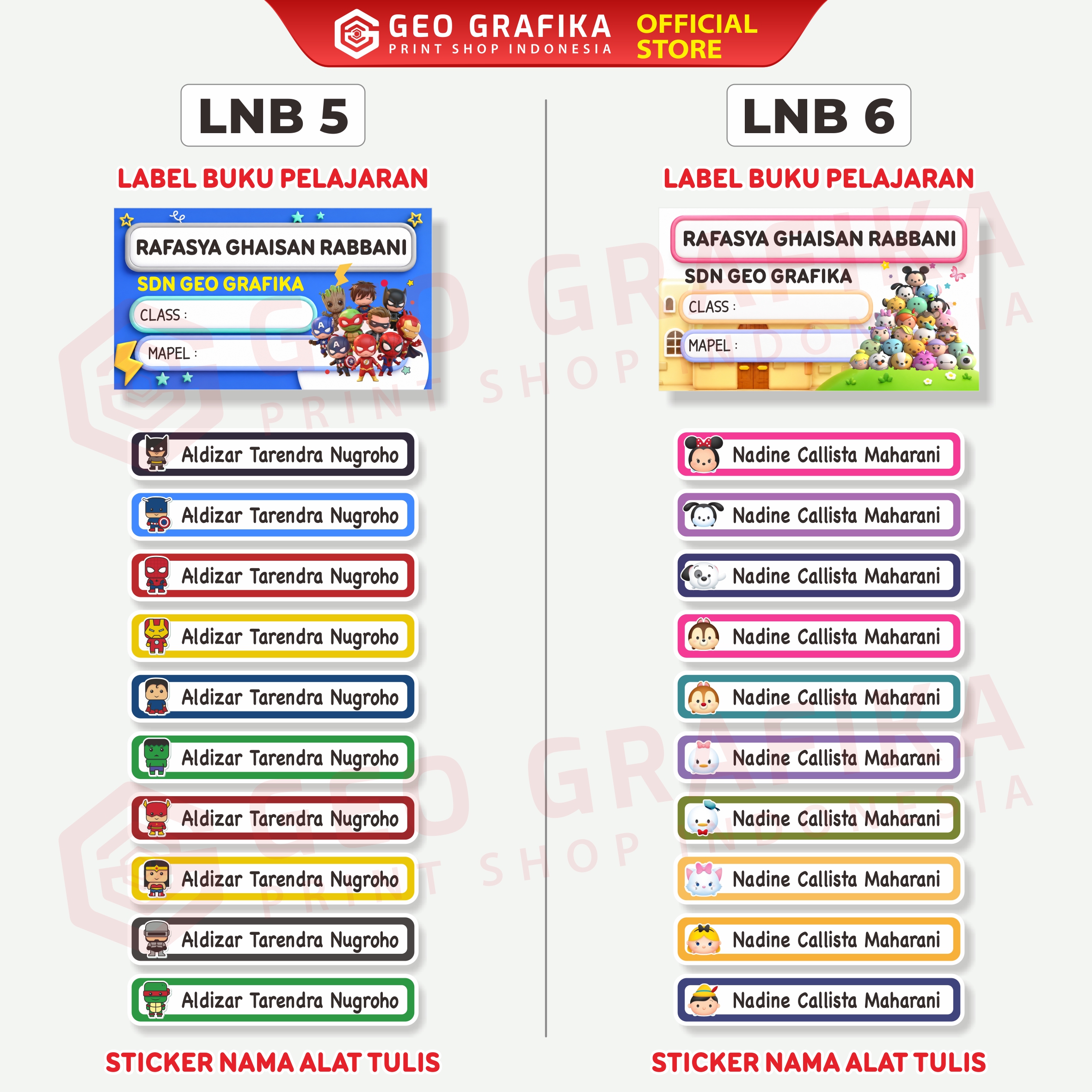 Bundling Hemat Stiker Label Pelajaran - Stiker Alat Tulis Waterproof Custom Nama - Geo Grafika