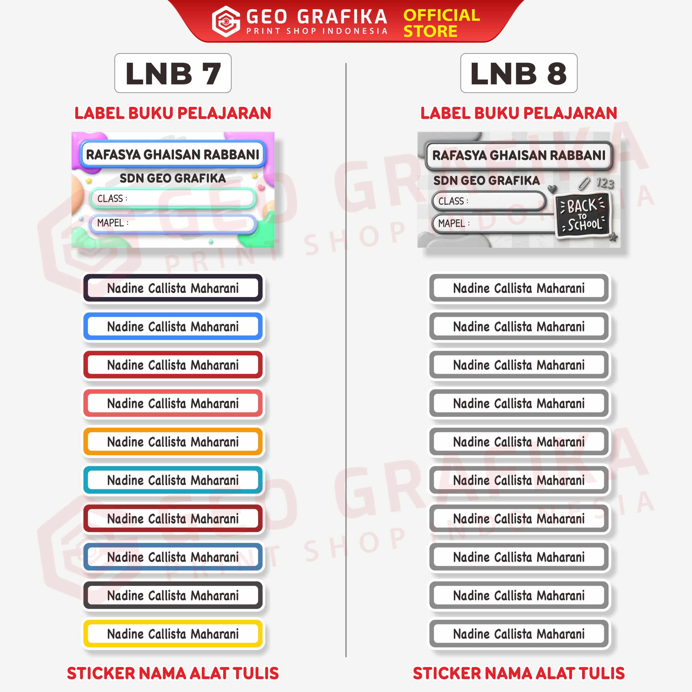 Bundling Hemat Stiker Label Pelajaran - Stiker Alat Tulis Waterproof Custom Nama - Geo Grafika
