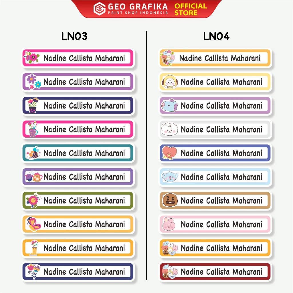 Stiker Nama Alat Tulis Anak Waterproof Anti Air Isi 30 pcs