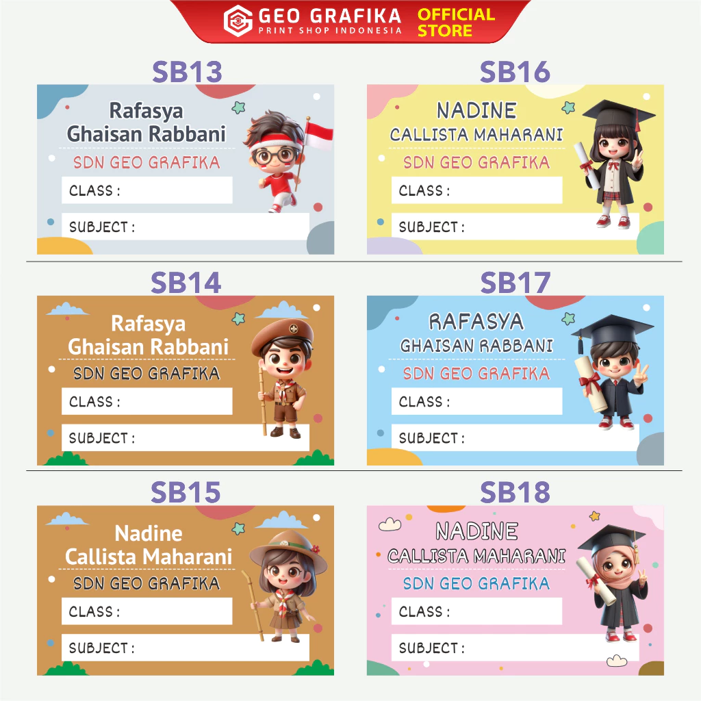 Stiker Label Buku Pelajaran Custom Free Desain isi 40 pcs Karakter 3D