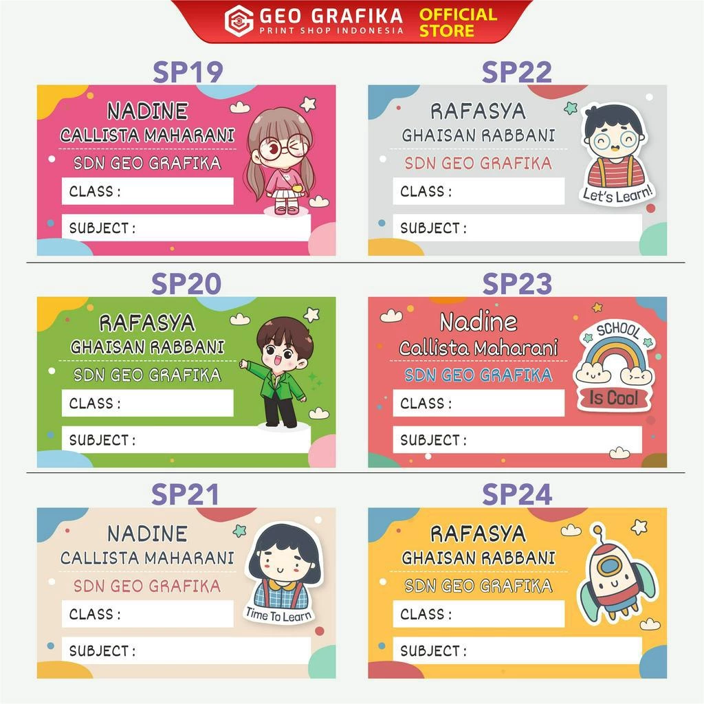 Stiker Label Buku Pelajaran Custom Free Desain isi 40 pcs