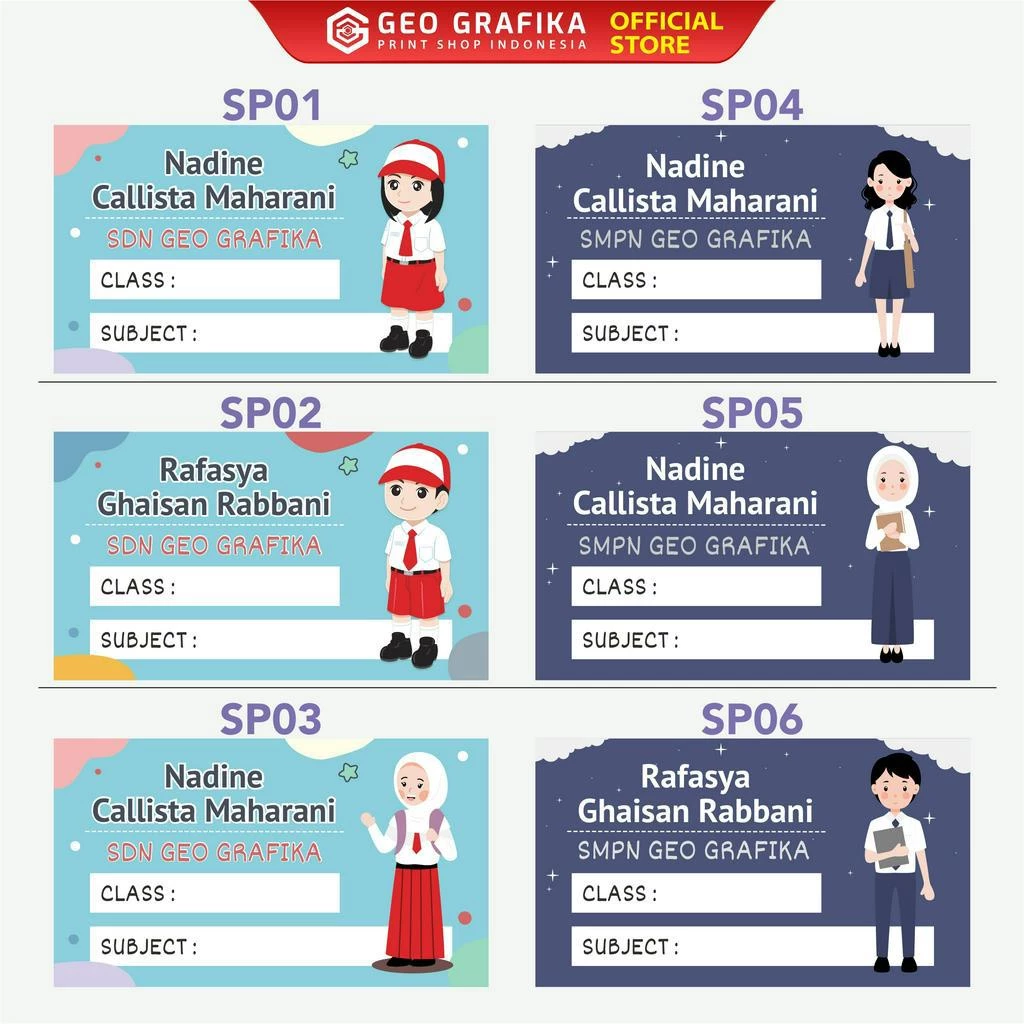 Stiker Label Buku Pelajaran Custom Free Desain isi 40 pcs