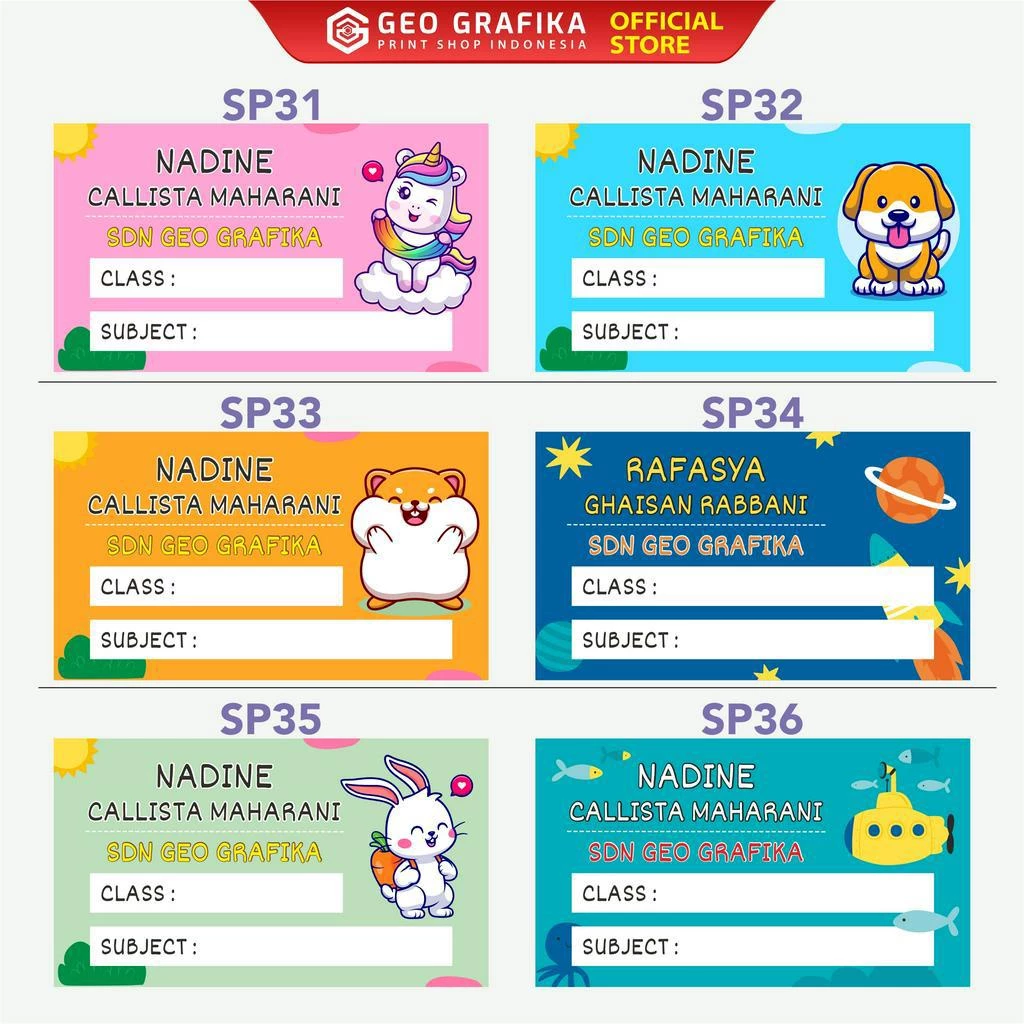 Stiker Label Buku Pelajaran Custom Free Desain isi 40 pcs