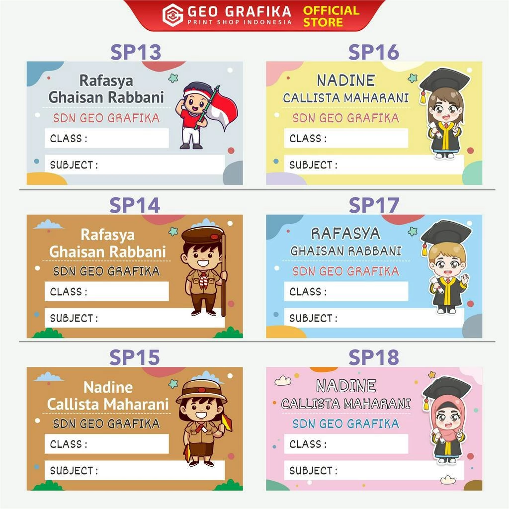 Stiker Label Buku Pelajaran Custom Free Desain isi 40 pcs