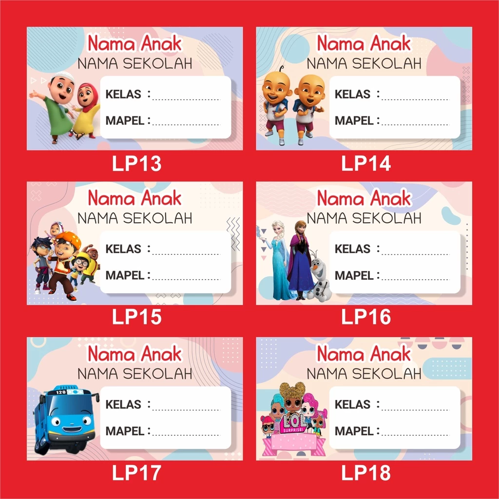 Stiker Label Buku Pelajaran Custom Free Desain isi 40 pcs