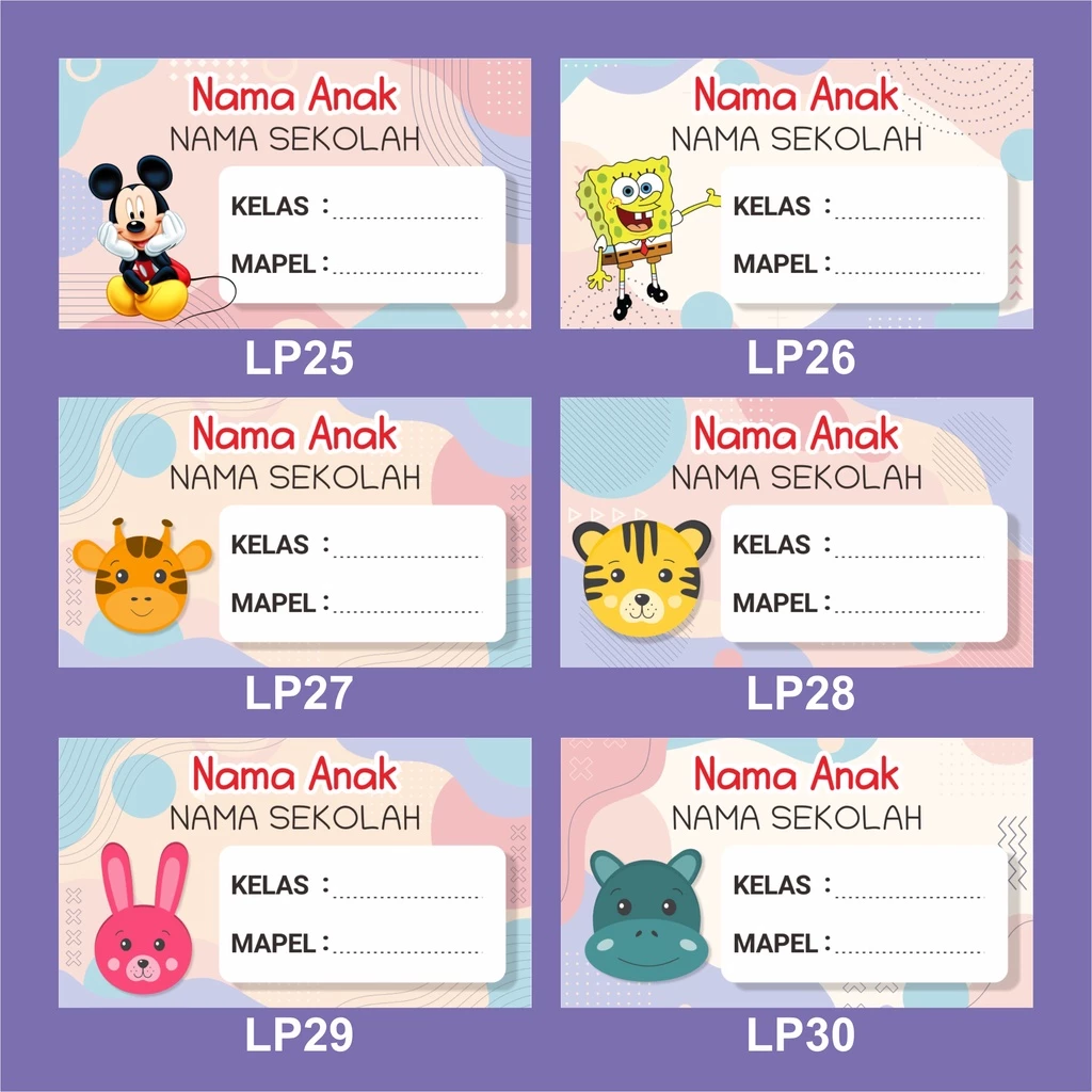 Stiker Label Buku Pelajaran Custom Free Desain isi 40 pcs