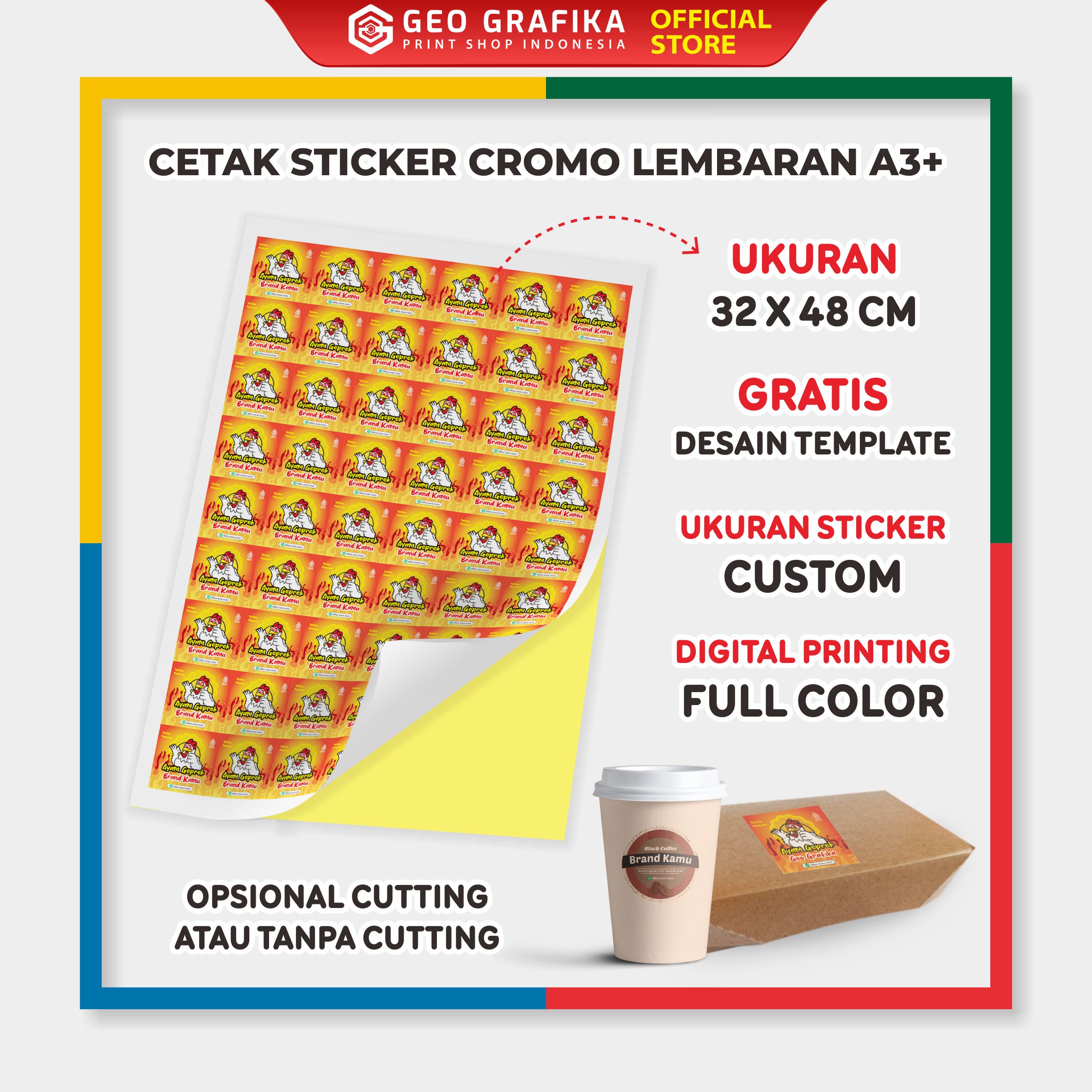 Cetak Stiker Cromo Glossy Custom A3+ 32X48 Cm - Geo Grafika