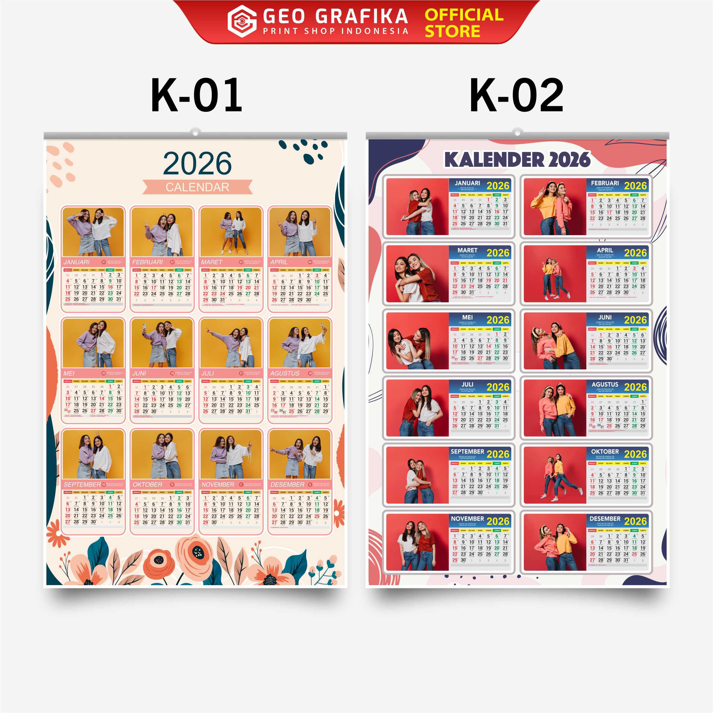 Kalender Dinding Custom Foto 2026 Free Desain - Geo Grafika