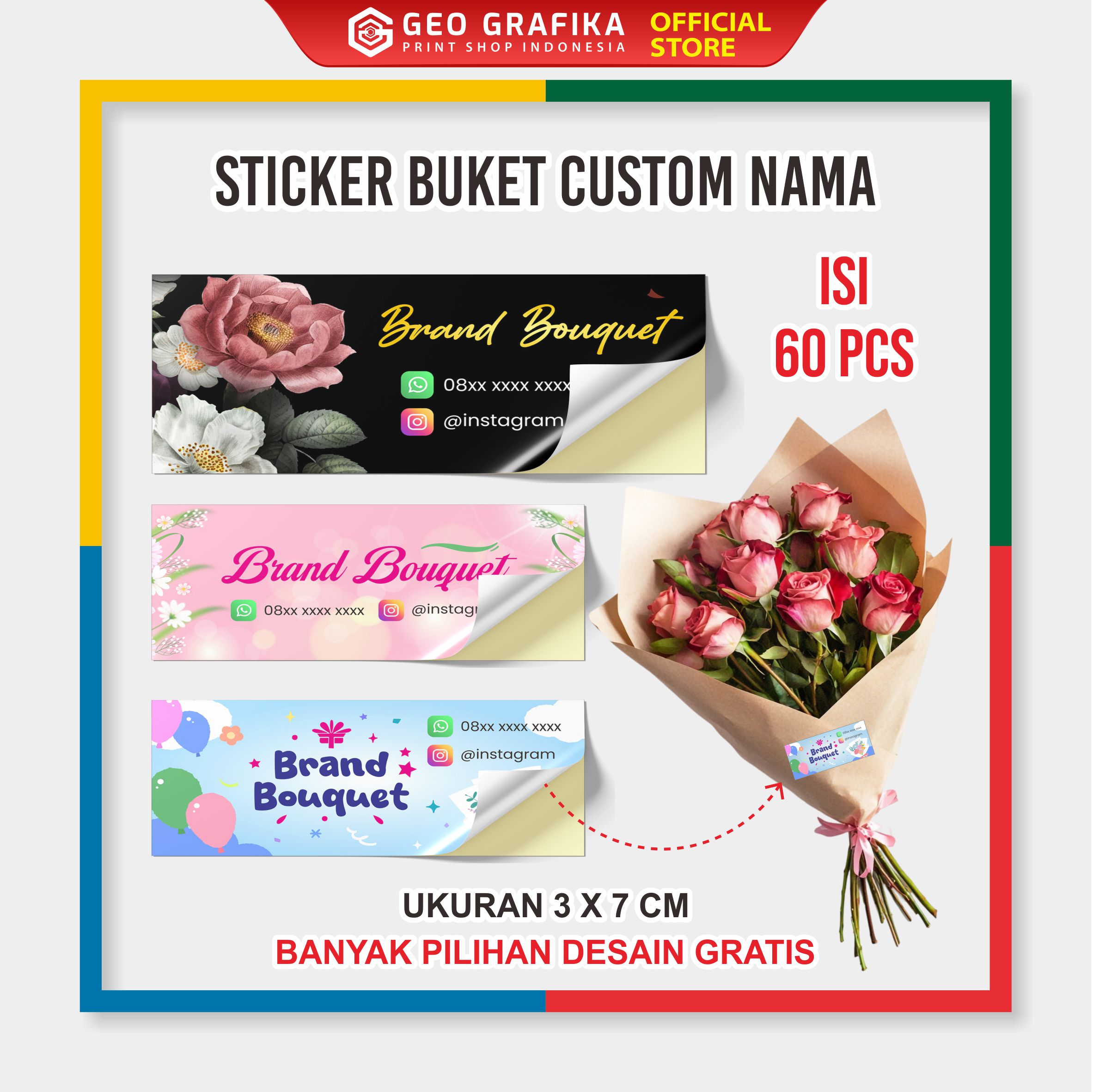 Stiker Bouquet Custom Nama - Geo Grafika