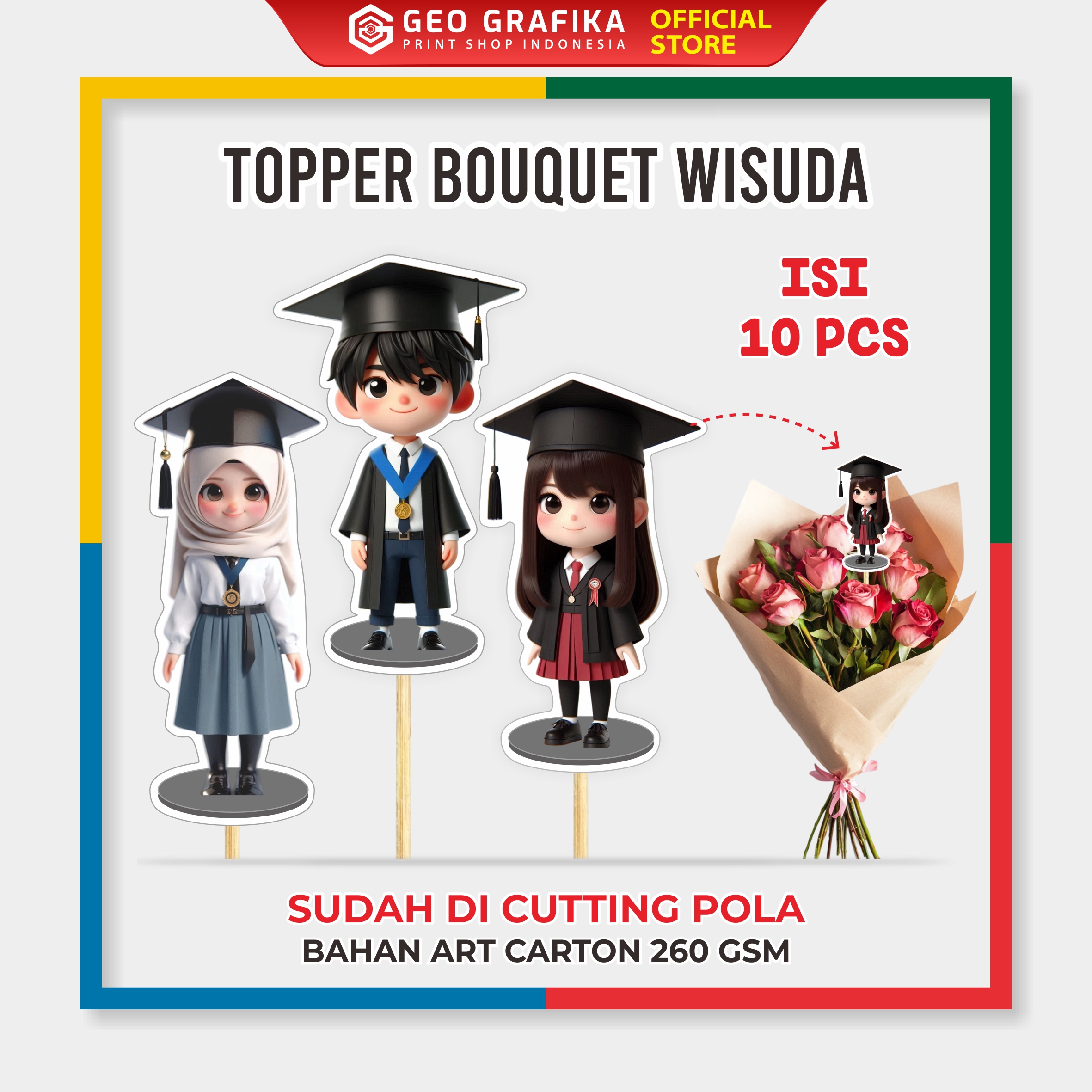 Topper Bouquet Wisuda Karakter Lucu 3D - Geo Grafika