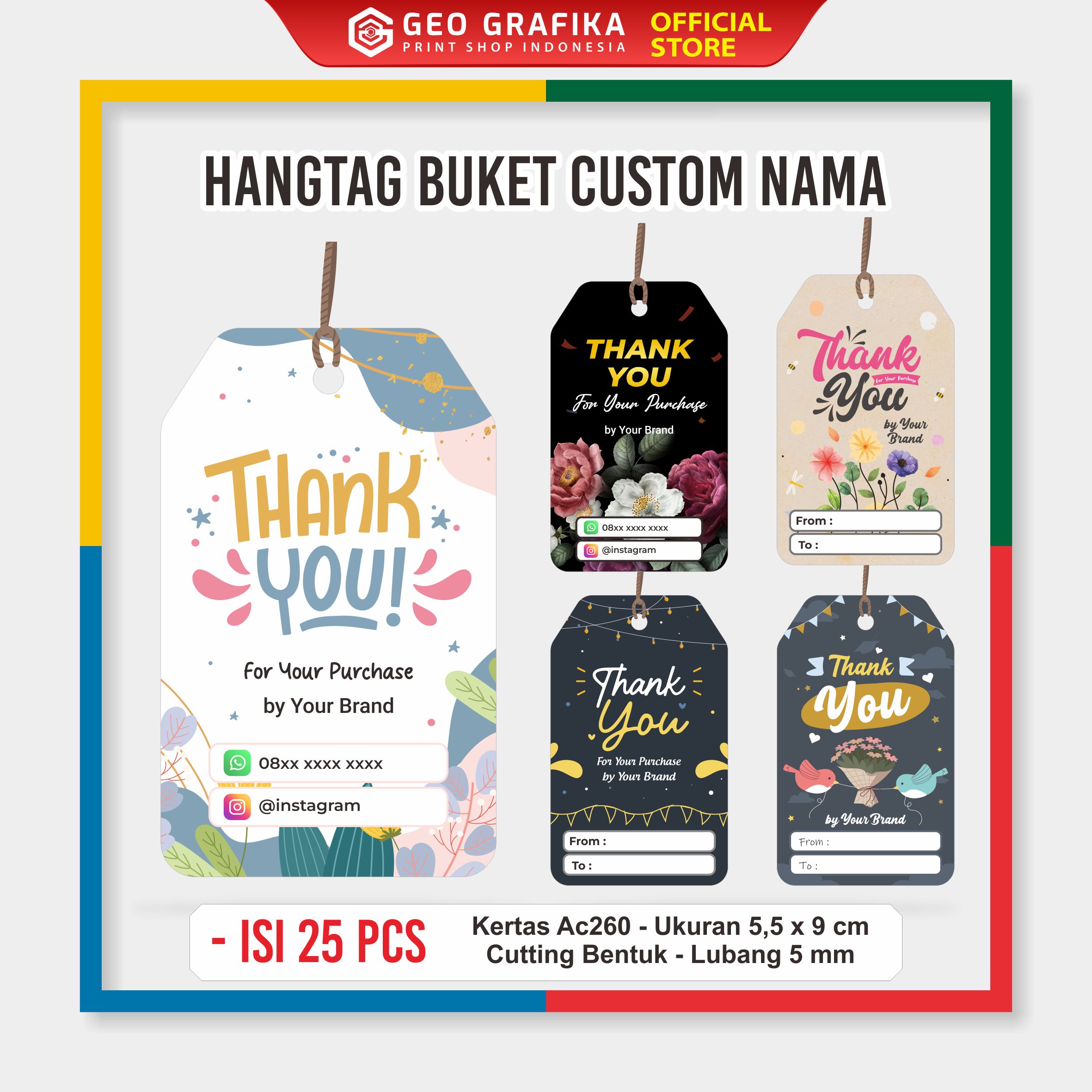 Hangtag Brand Bouquet Custom Nama Brand - Geo Grafika