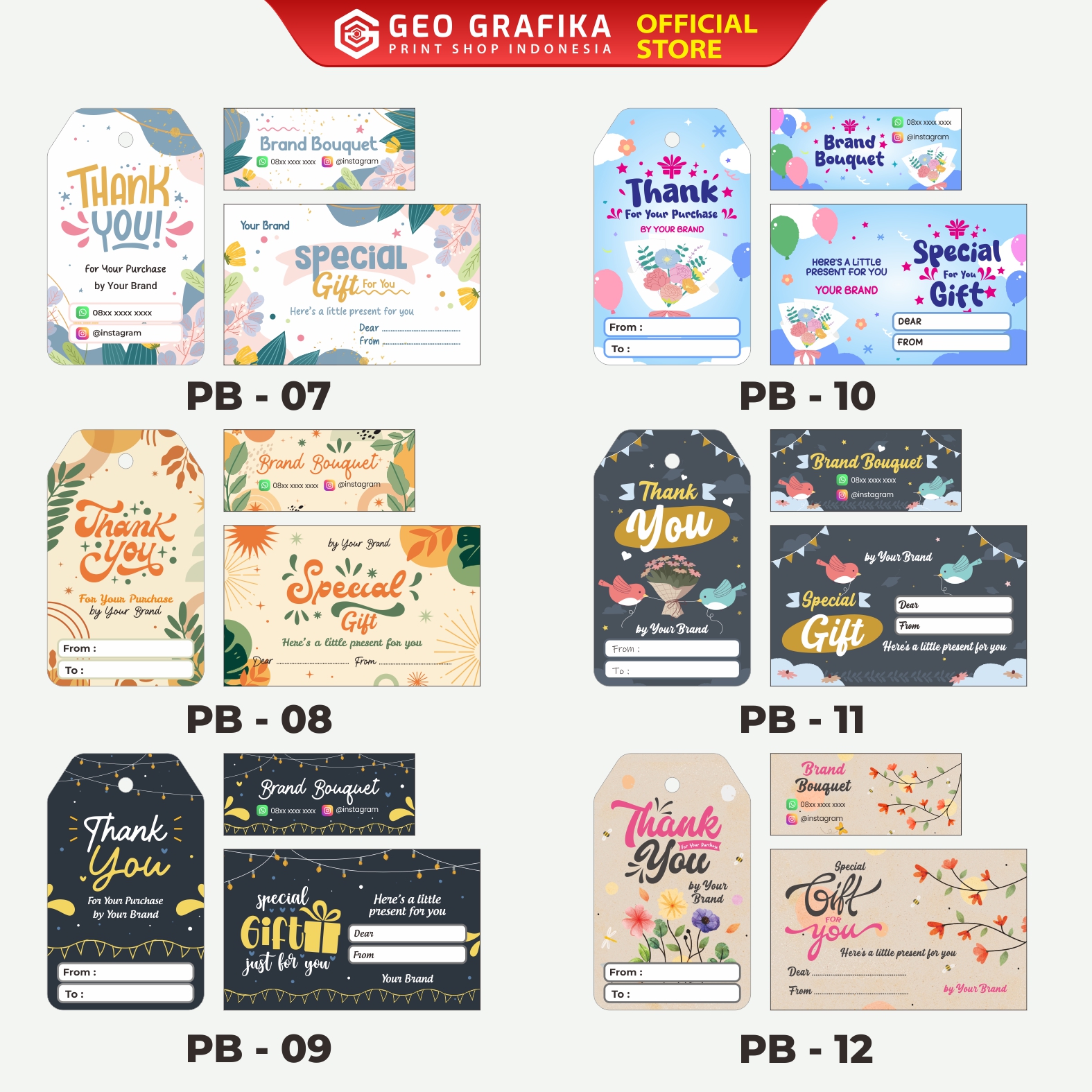 Paket 50 PCS Stiker - Hangtag - Kartu Ucapan Bouquet - Geo Grafika
