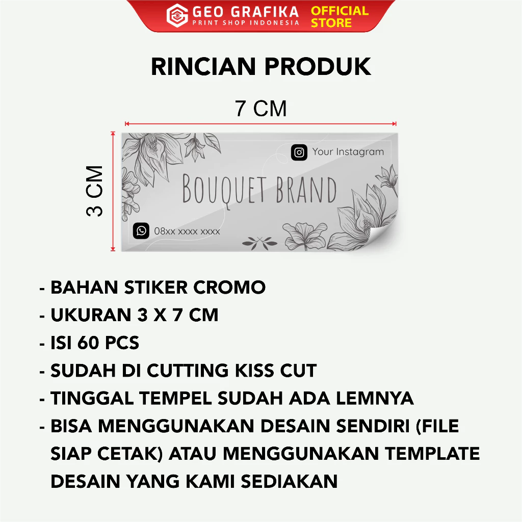 Geo Grafika Stiker Bouquet Custom 3x7 cm