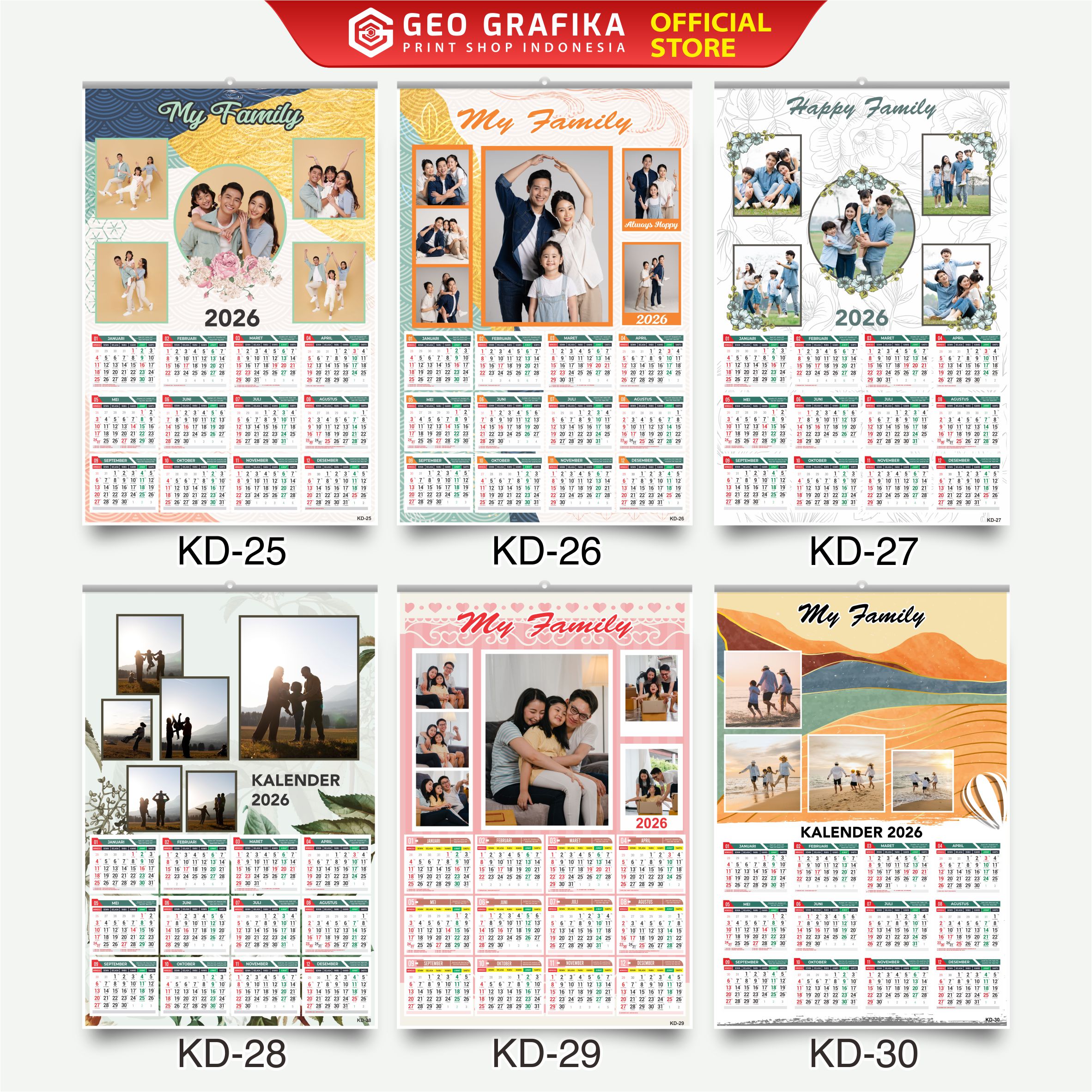 Cetak Kalender Dinding Custom Foto 2026 Free Desain - Geo Grafika