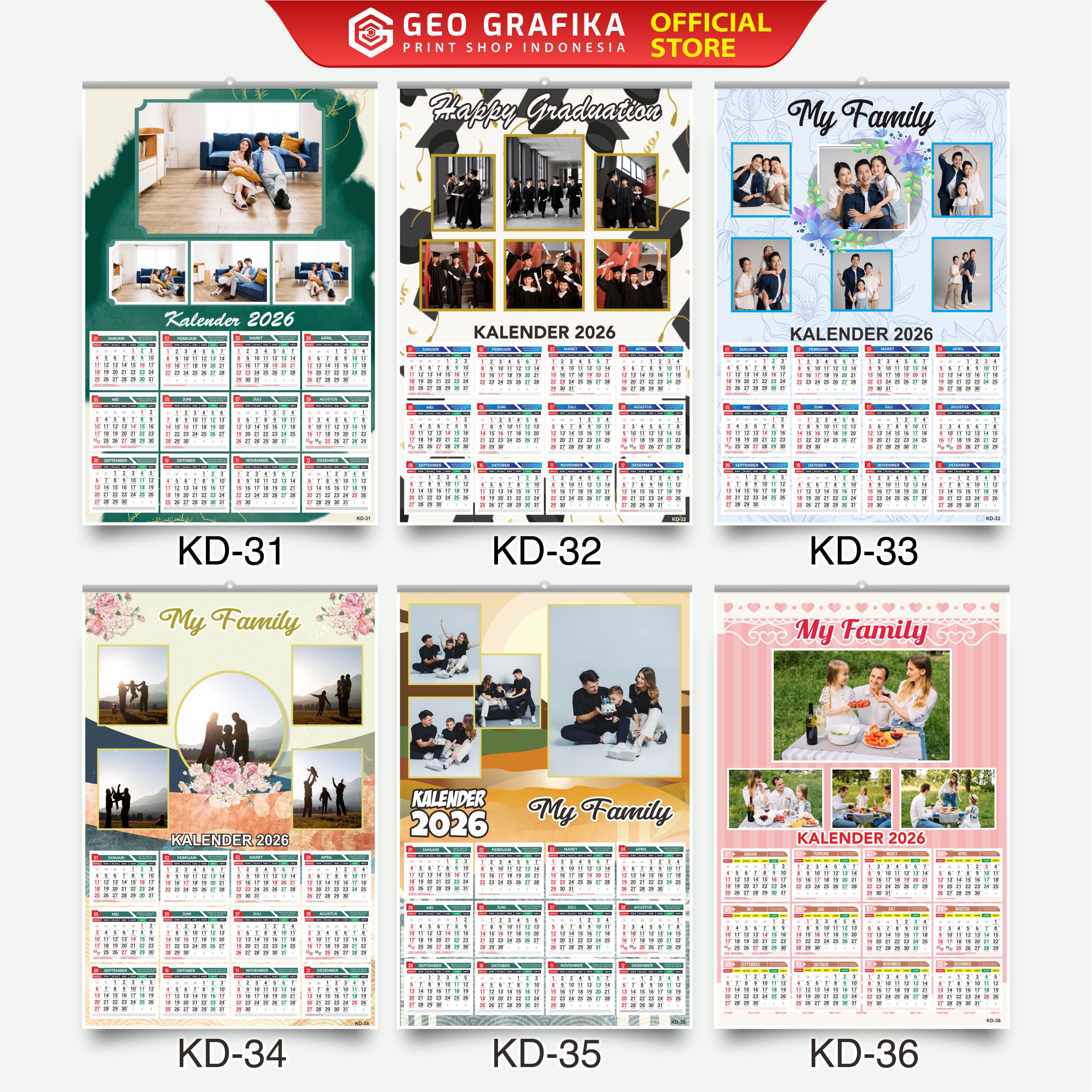 Cetak Kalender Dinding Custom Foto 2026 Free Desain - Geo Grafika