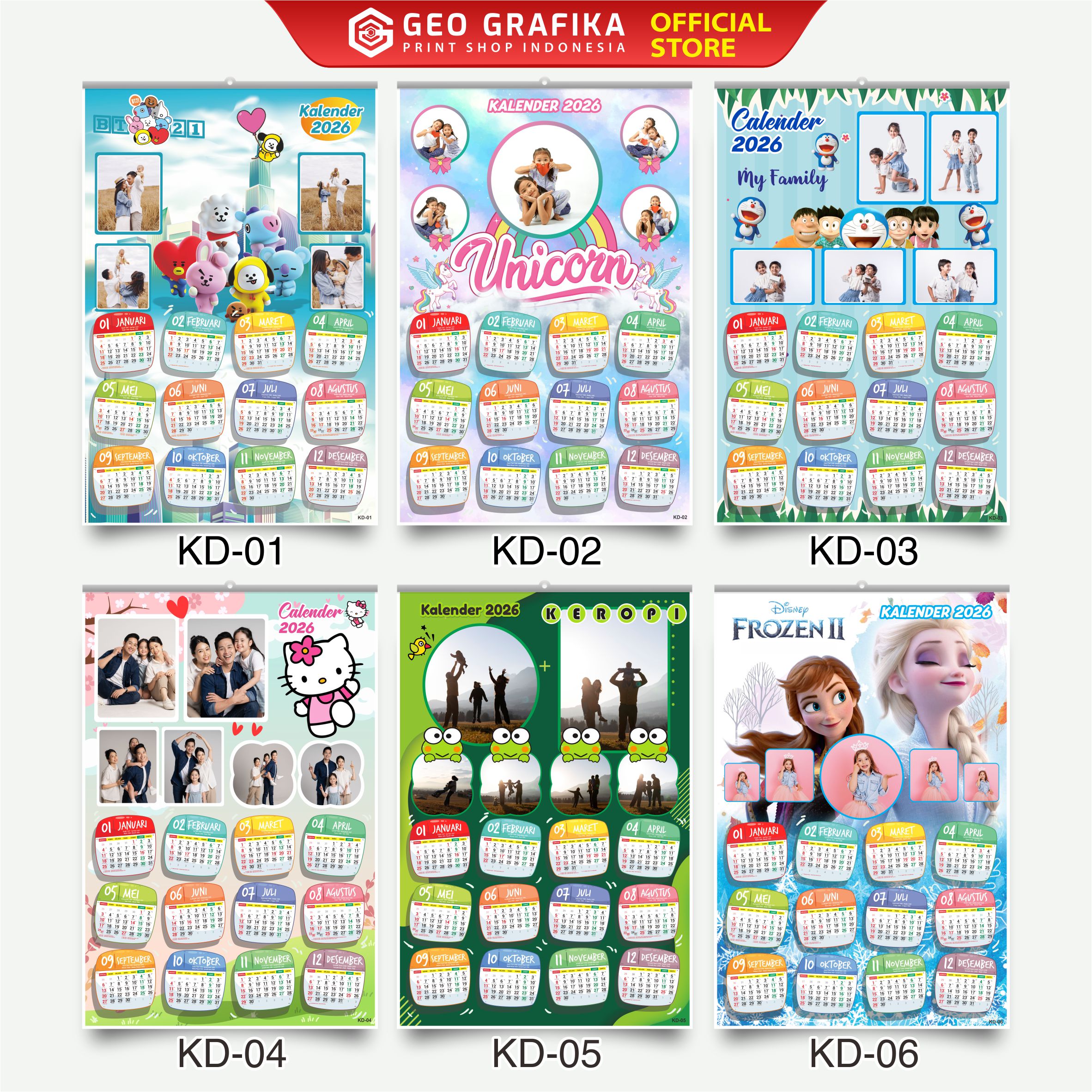 Cetak Kalender Dinding Custom Foto 2026 Free Desain - Geo Grafika