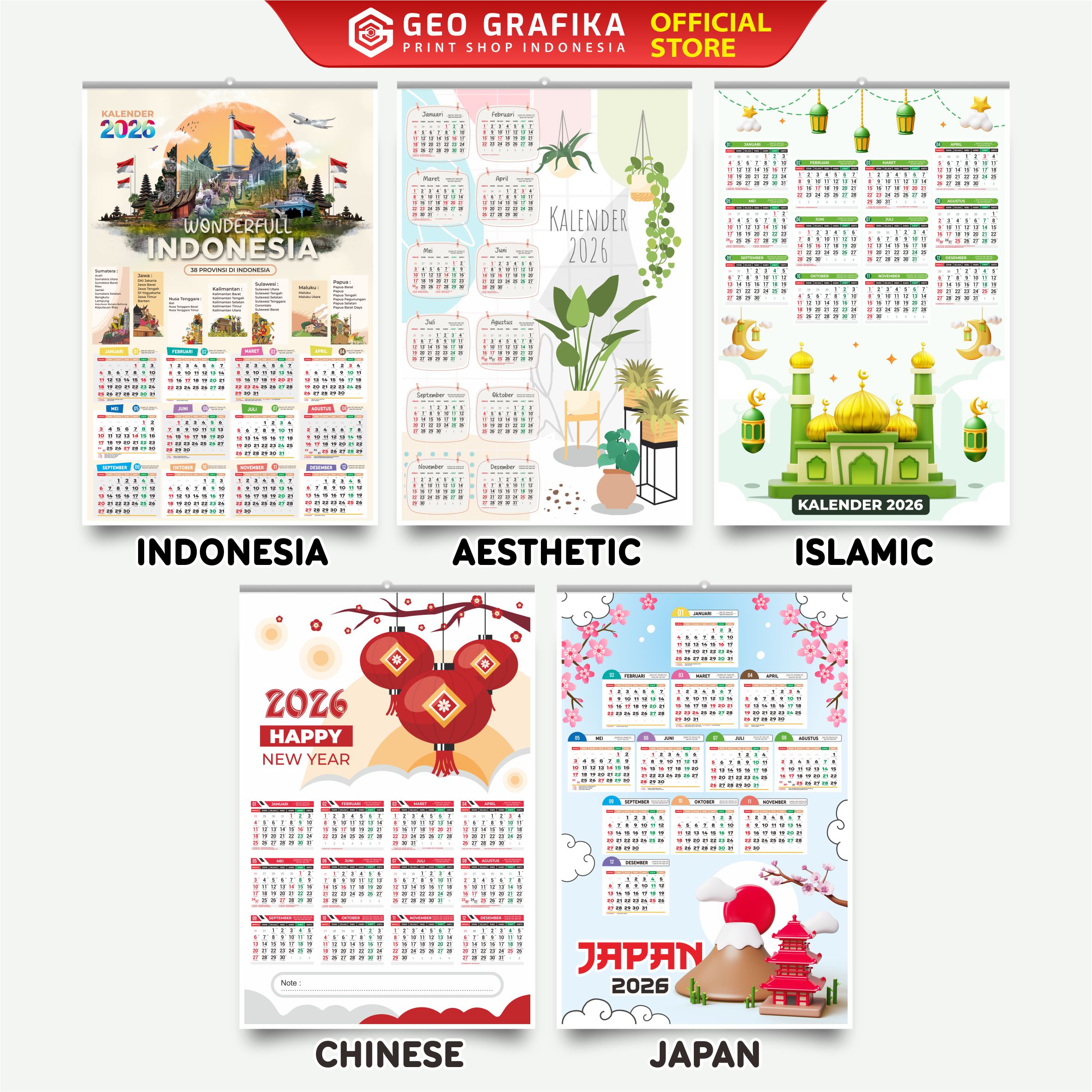 Kalender Dinding 2026 Aesthetic 1 Halaman - Geo Grafika