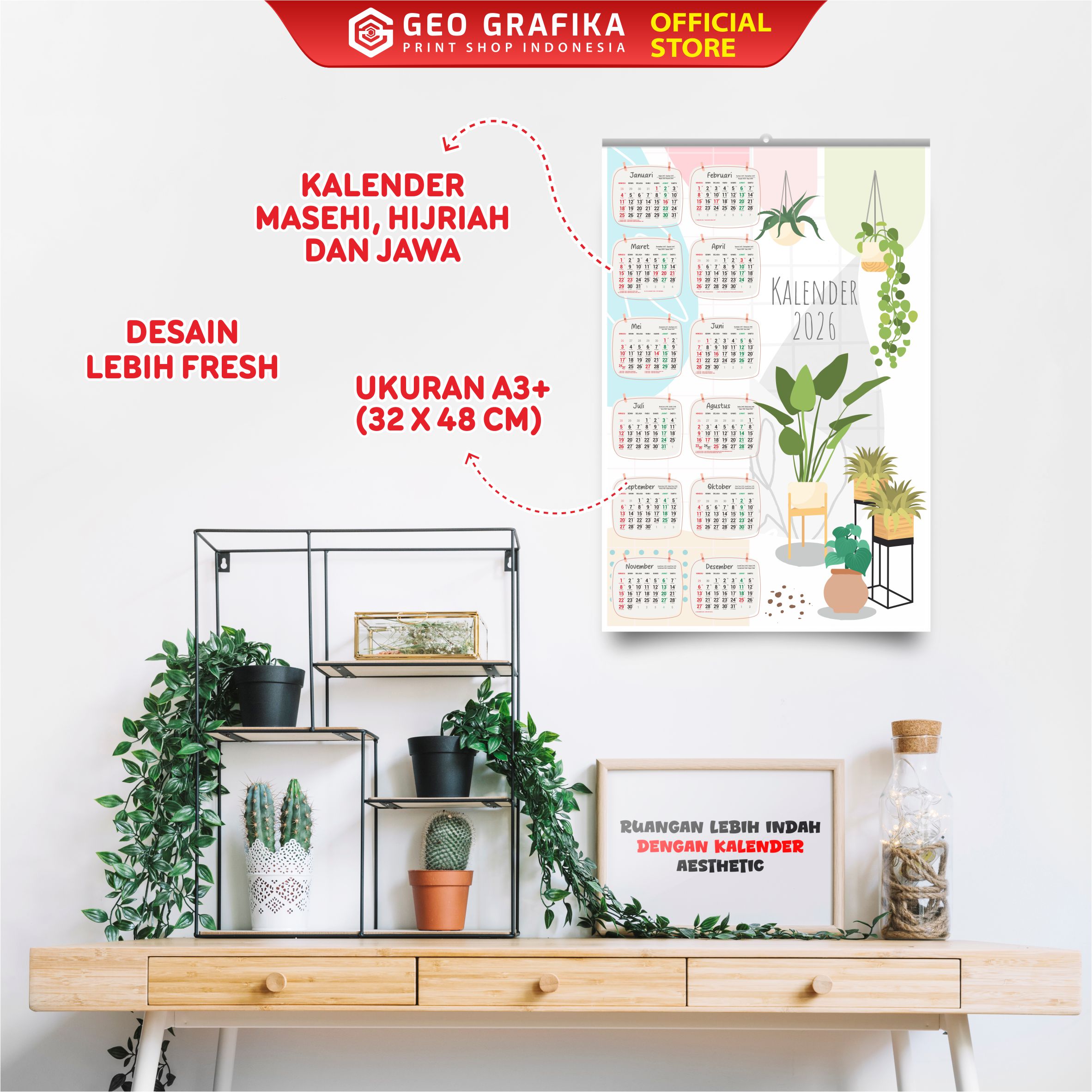 Kalender Dinding 2026 Aesthetic 1 Halaman - Geo Grafika