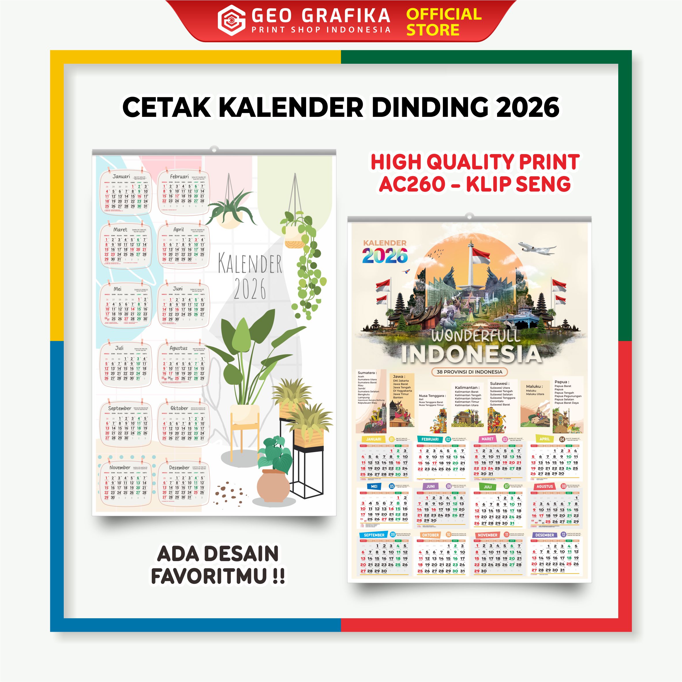 Kalender Dinding 2026 Aesthetic 1 Halaman - Geo Grafika