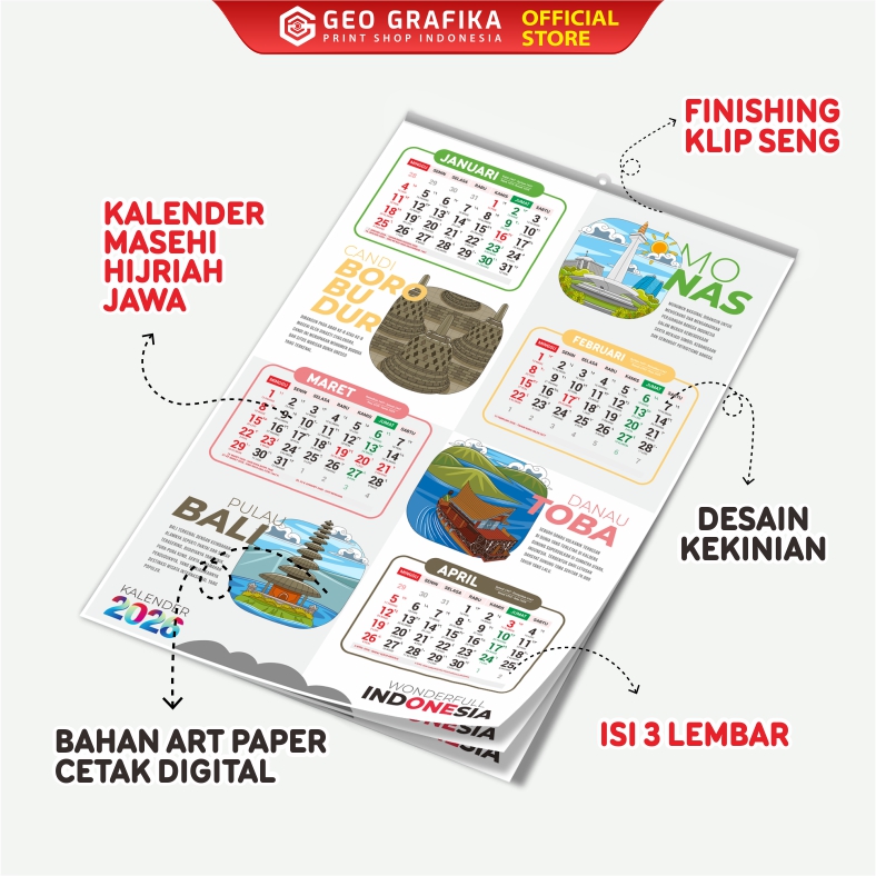 Kalender Dinding 2026 Aesthetic 3 Halaman - Geo Grafika
