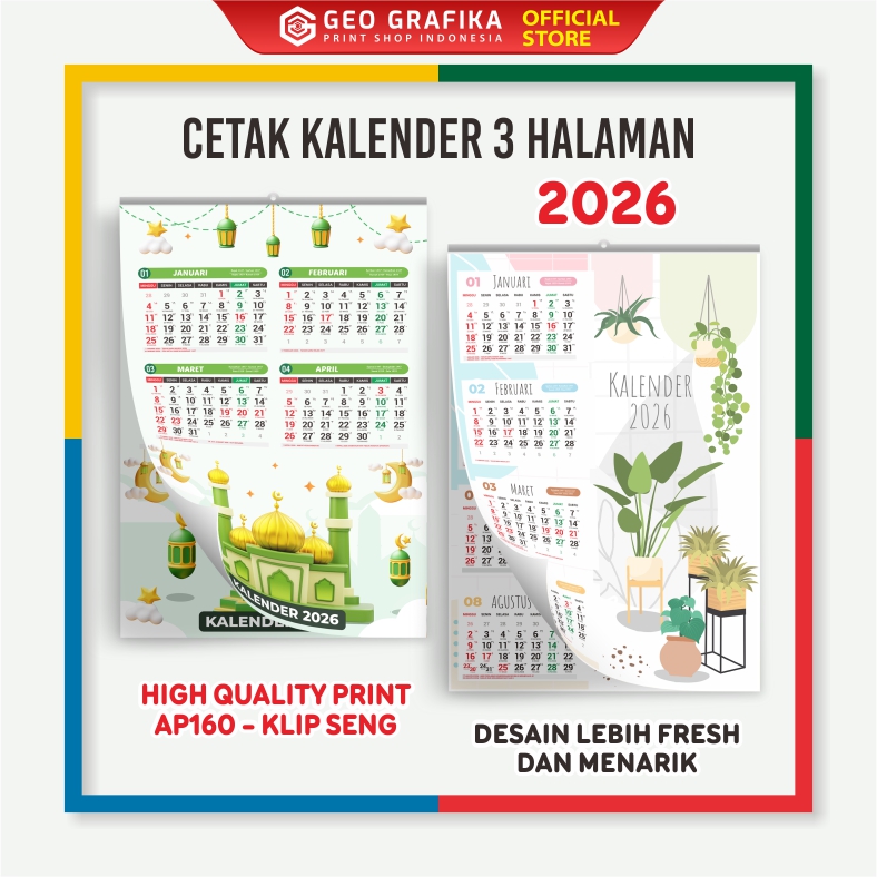 Kalender Dinding 2026 Aesthetic 3 Halaman - Geo Grafika