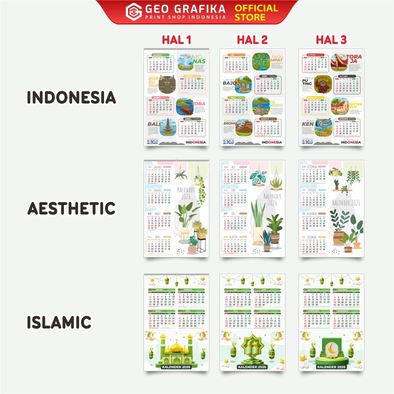 Kalender Dinding 2026 Aesthetic 3 Halaman - Geo Grafika