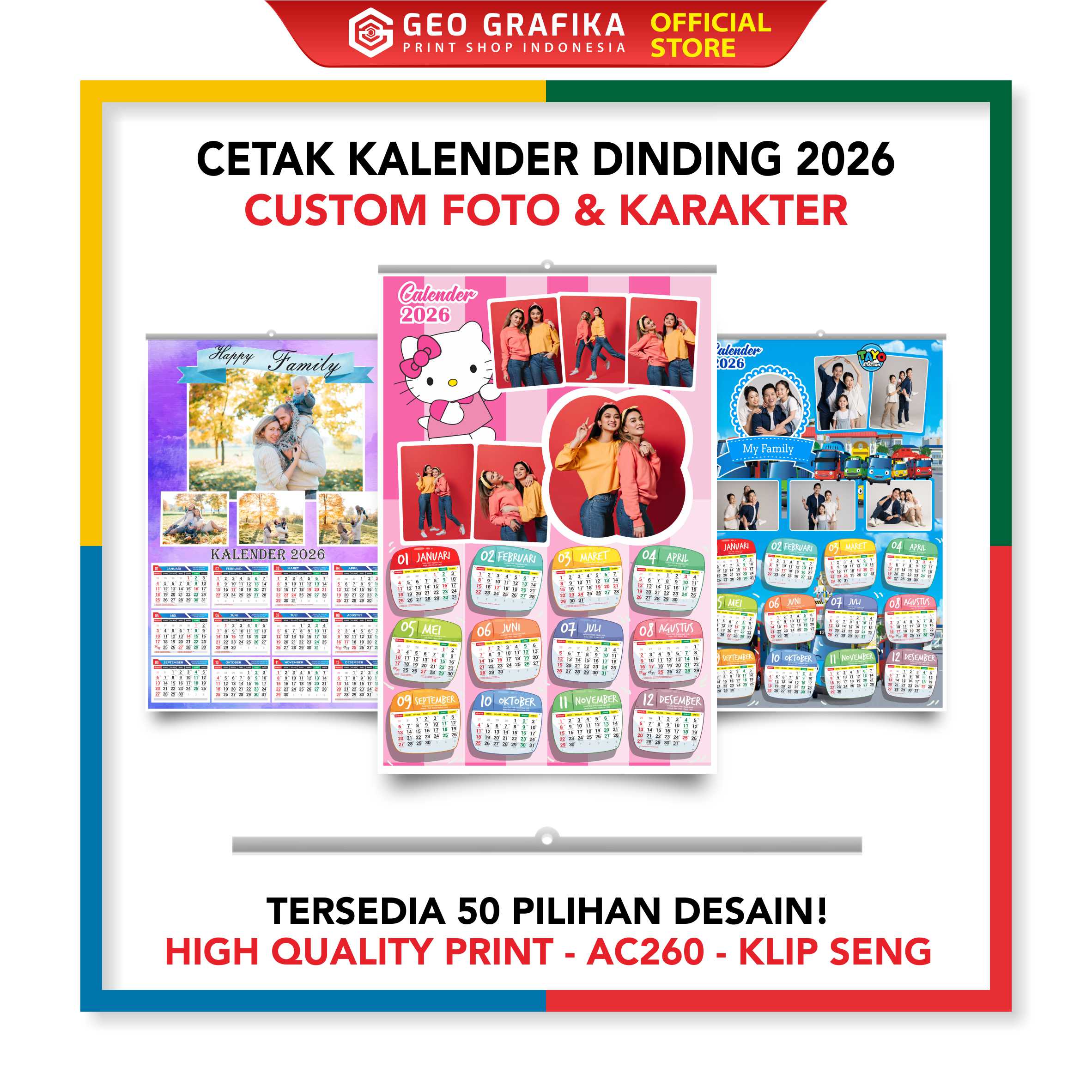 Kalender Dinding Foto Sendiri 2026 (Part 2) Custom Karakter Free Desain - Geo Grafika