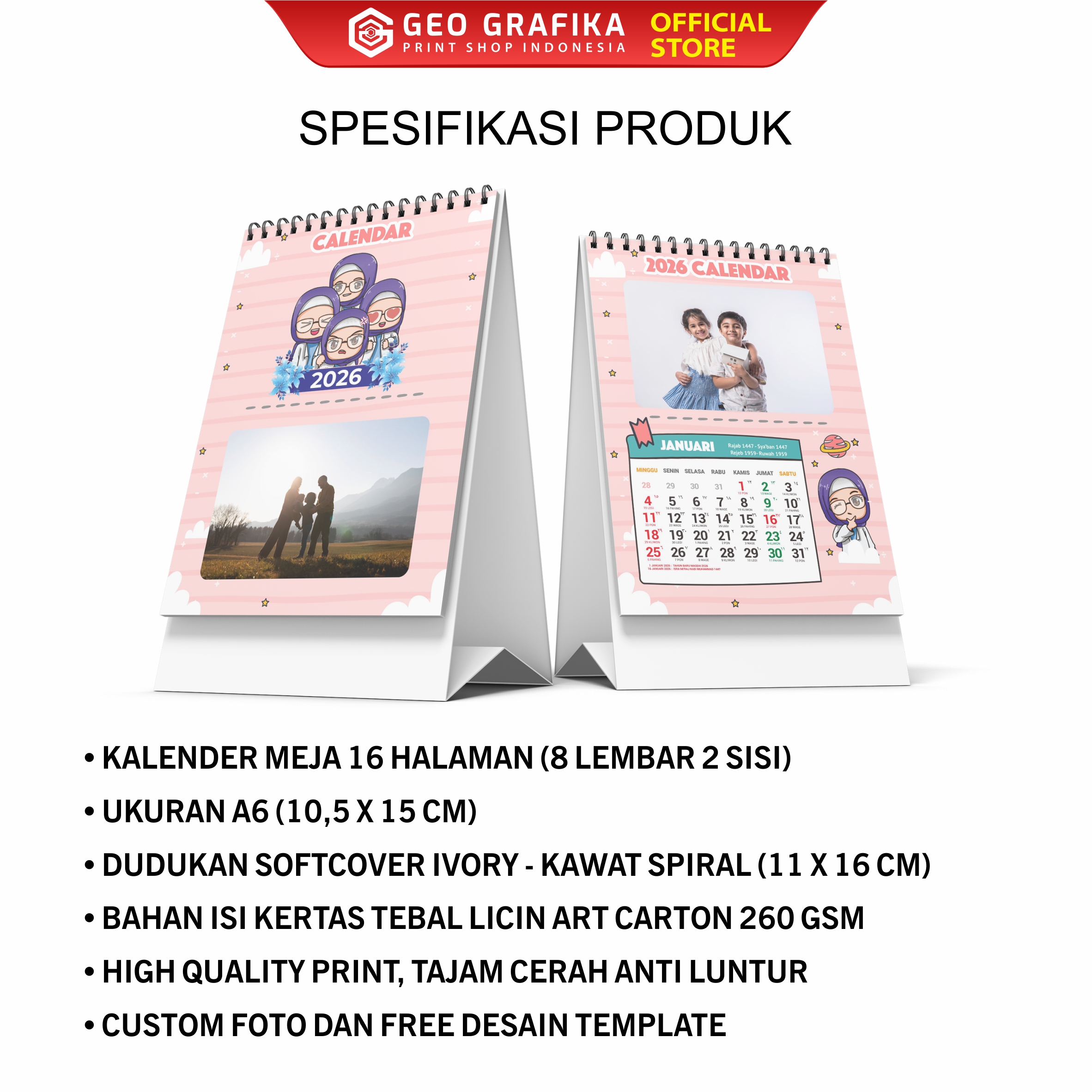 Kalender Meja Kalender Duduk Uk. A6 Custom Foto - Geo Grafika kalender 2026