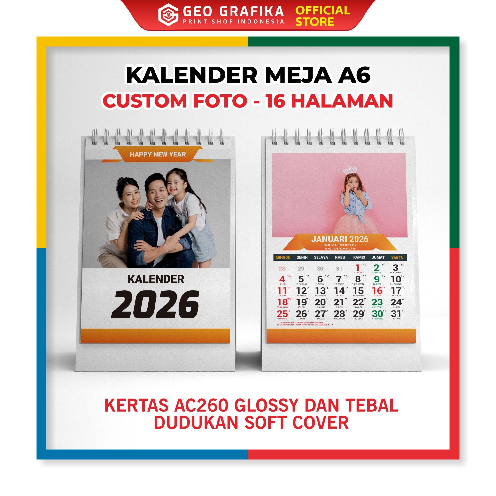 Kalender Meja Kalender Duduk Uk. A6 Custom Foto - Geo Grafika kalender 2026