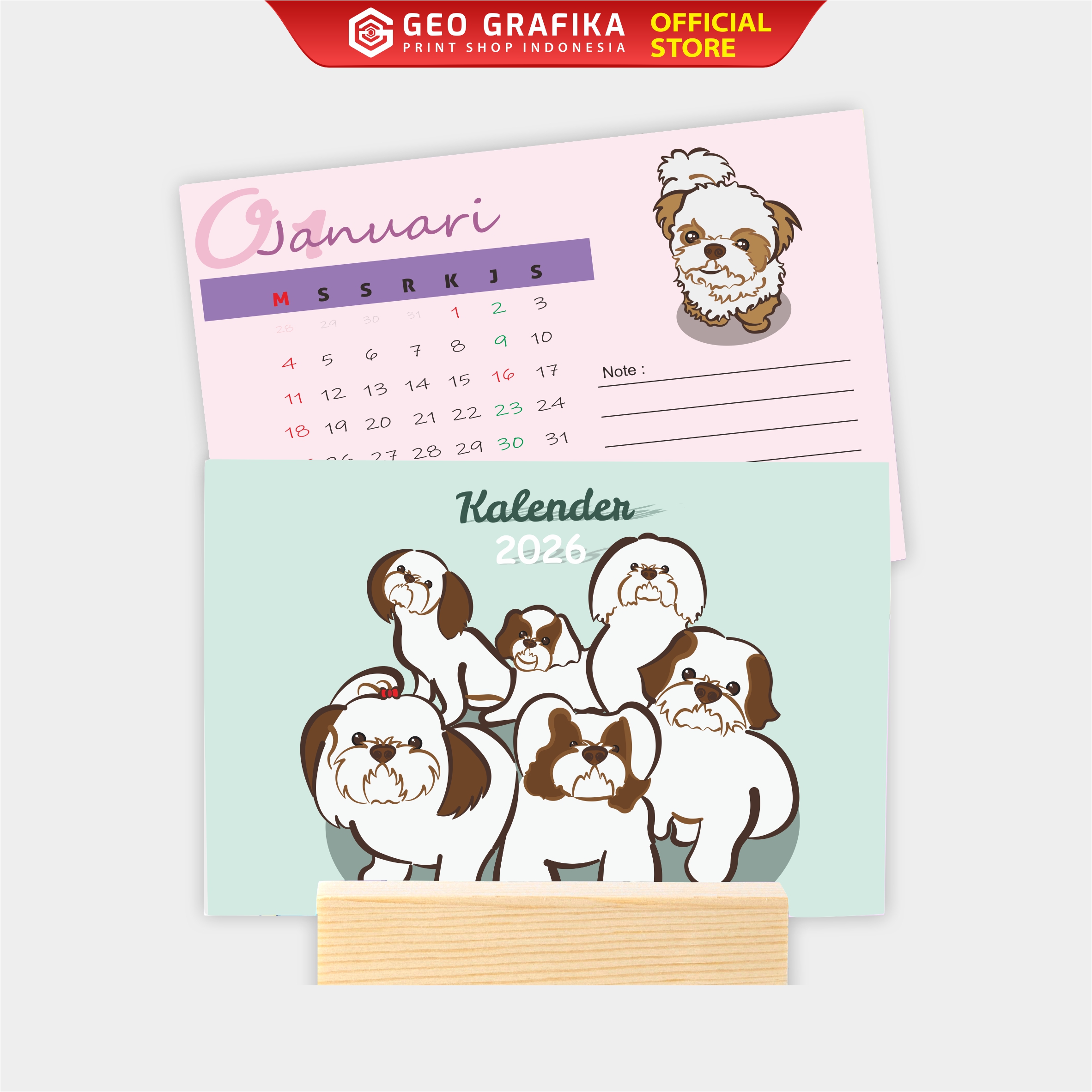 Kalender Meja Stand Kayu ukuran A6 2026 - Geo Grafika