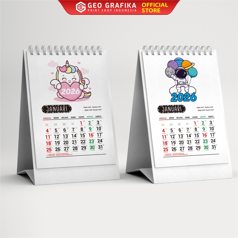 Kalender Meja Mini Kalender Duduk Mini Tahun 2026- Geo Grafika
