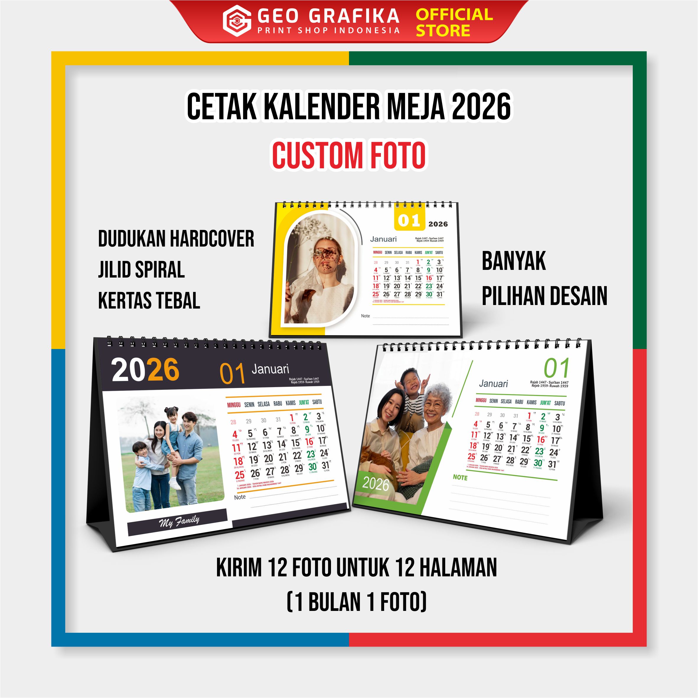Kalender Duduk 2026 Kalender Meja Custom Foto Sendiri Hardcover Jilid Spiral
