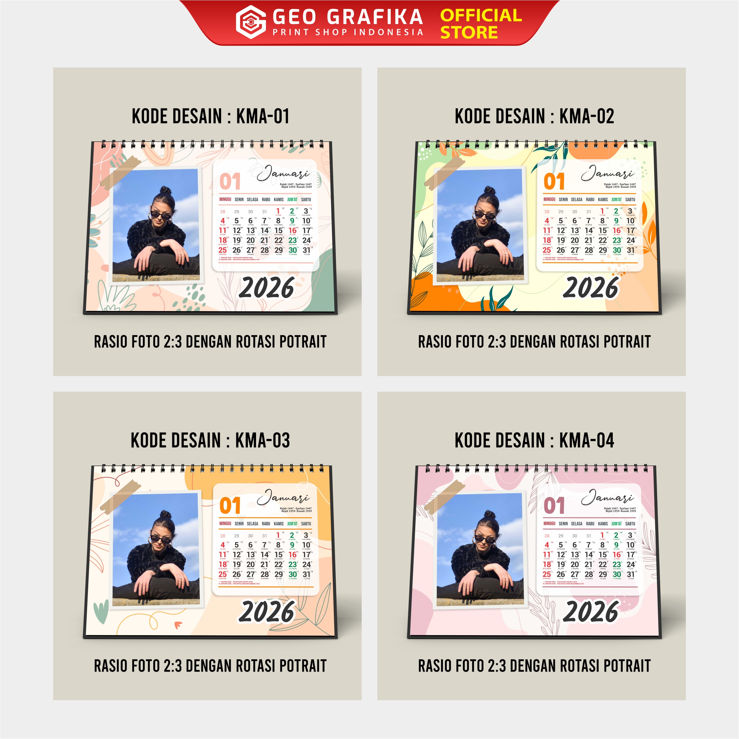Aesthetic Kalender Meja Custom Foto Tahun 2026 - Geo Grafika