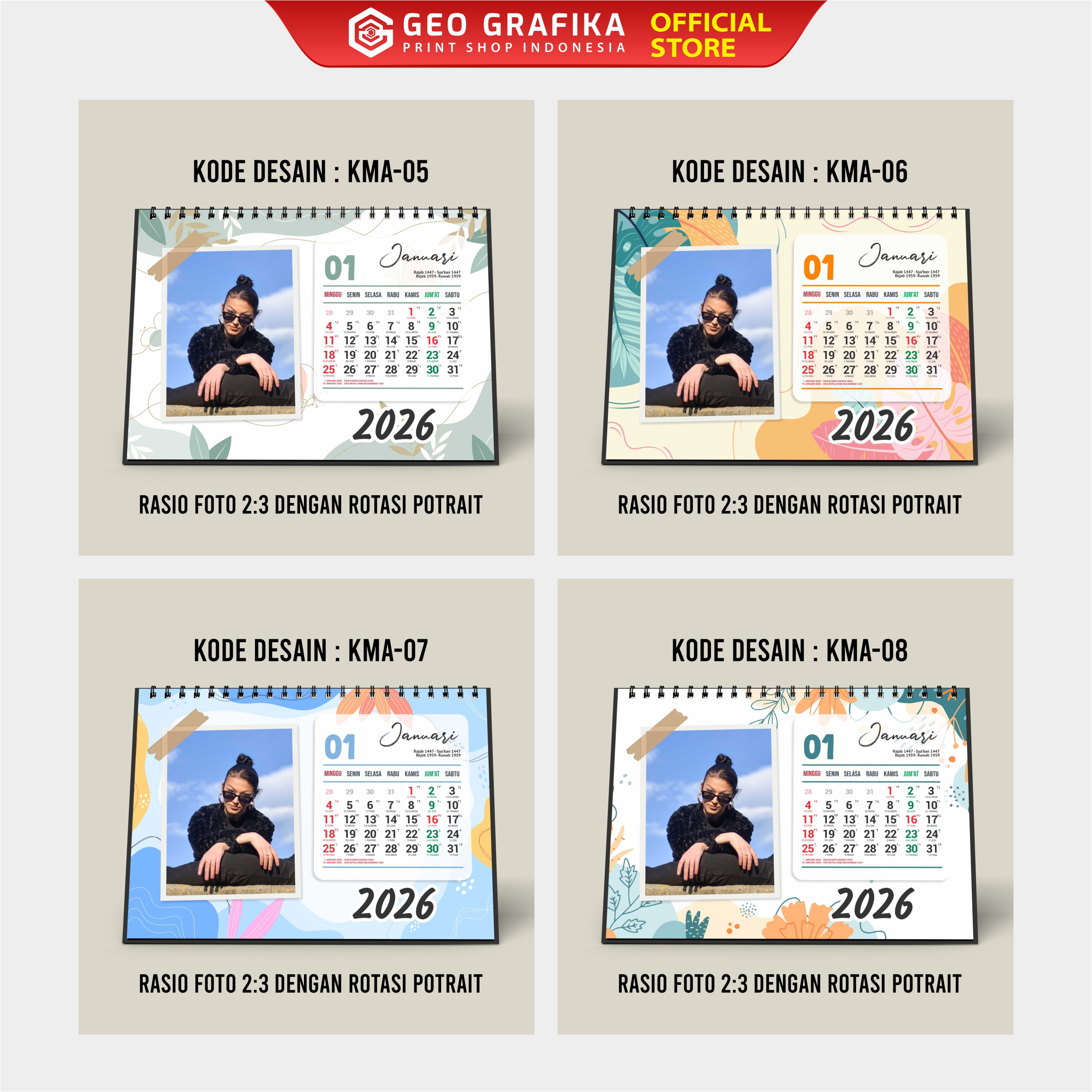 Aesthetic Kalender Meja Custom Foto Tahun 2026 - Geo Grafika